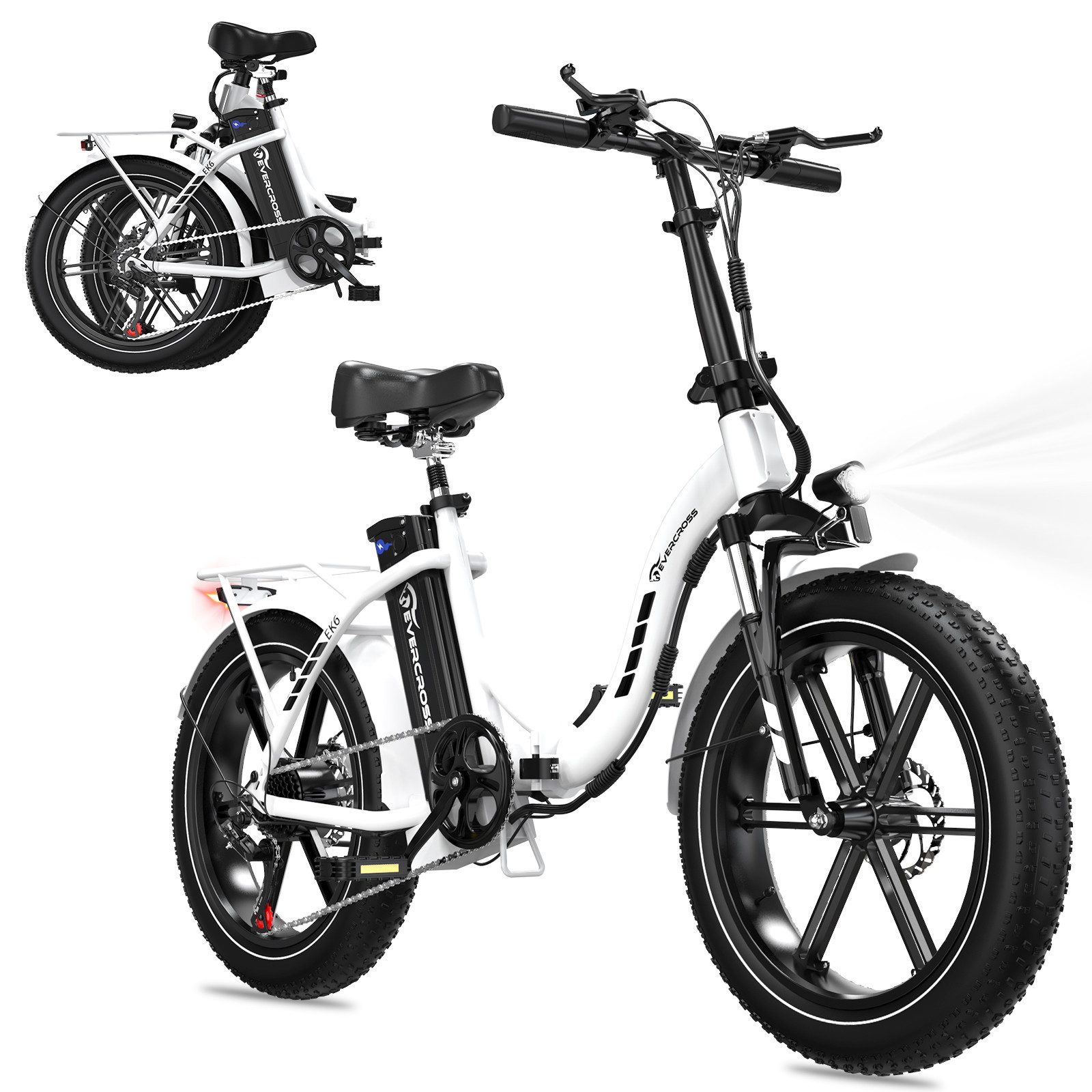 EVERCROSS TECH E-Bike EK6 Faltbares Elektrofahrrad mit 7 Gang Getriebe, 48V 13AH Akku, 7 Gang, Heckmotor, Kettenschaltung, 250W Motor Elektrofahrräder für Damen und Herren