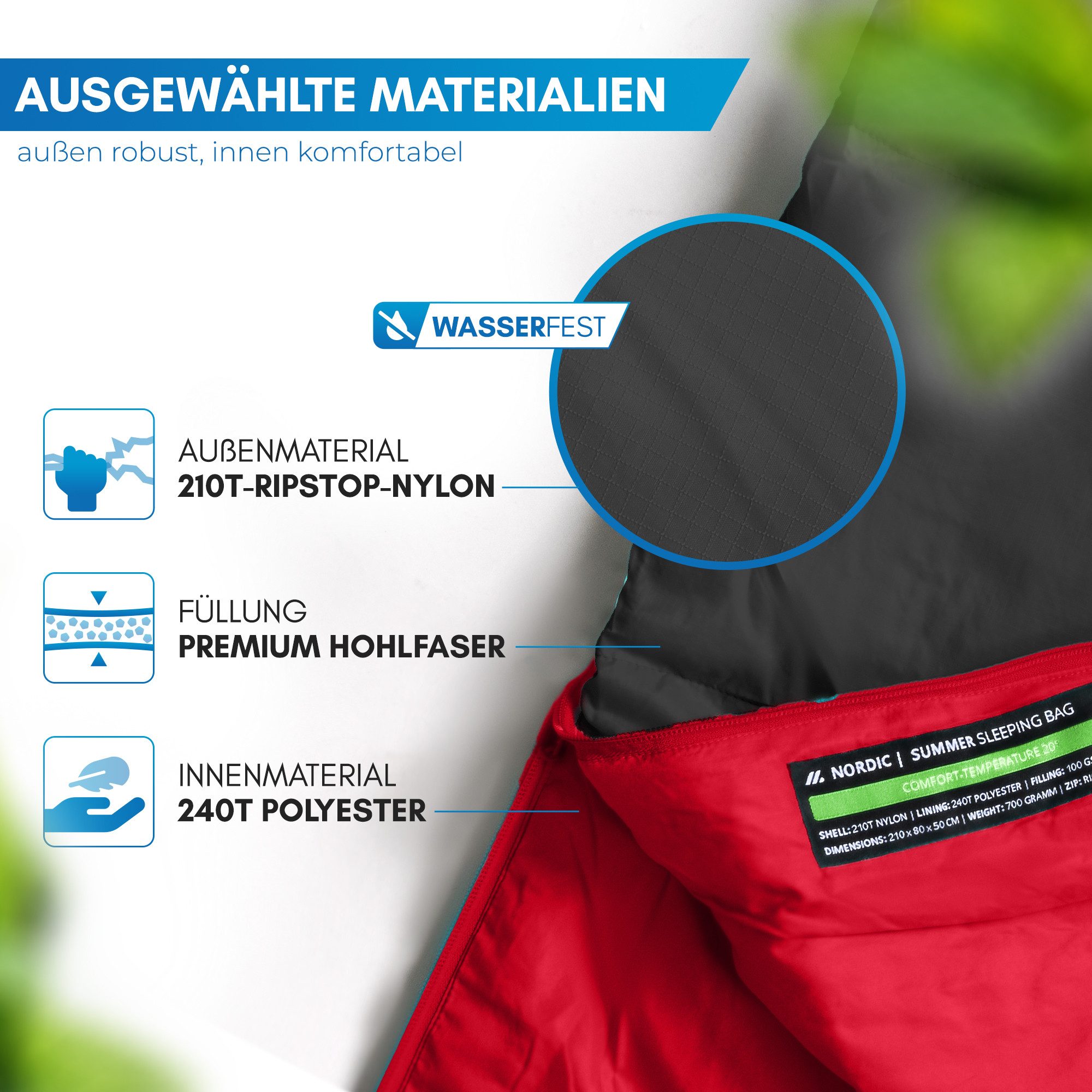 Nordmut Mumienschlafsack Sommerschlafsack Ultraleicht mit kleinem Packmaß [900g] – Bild 2 von 5