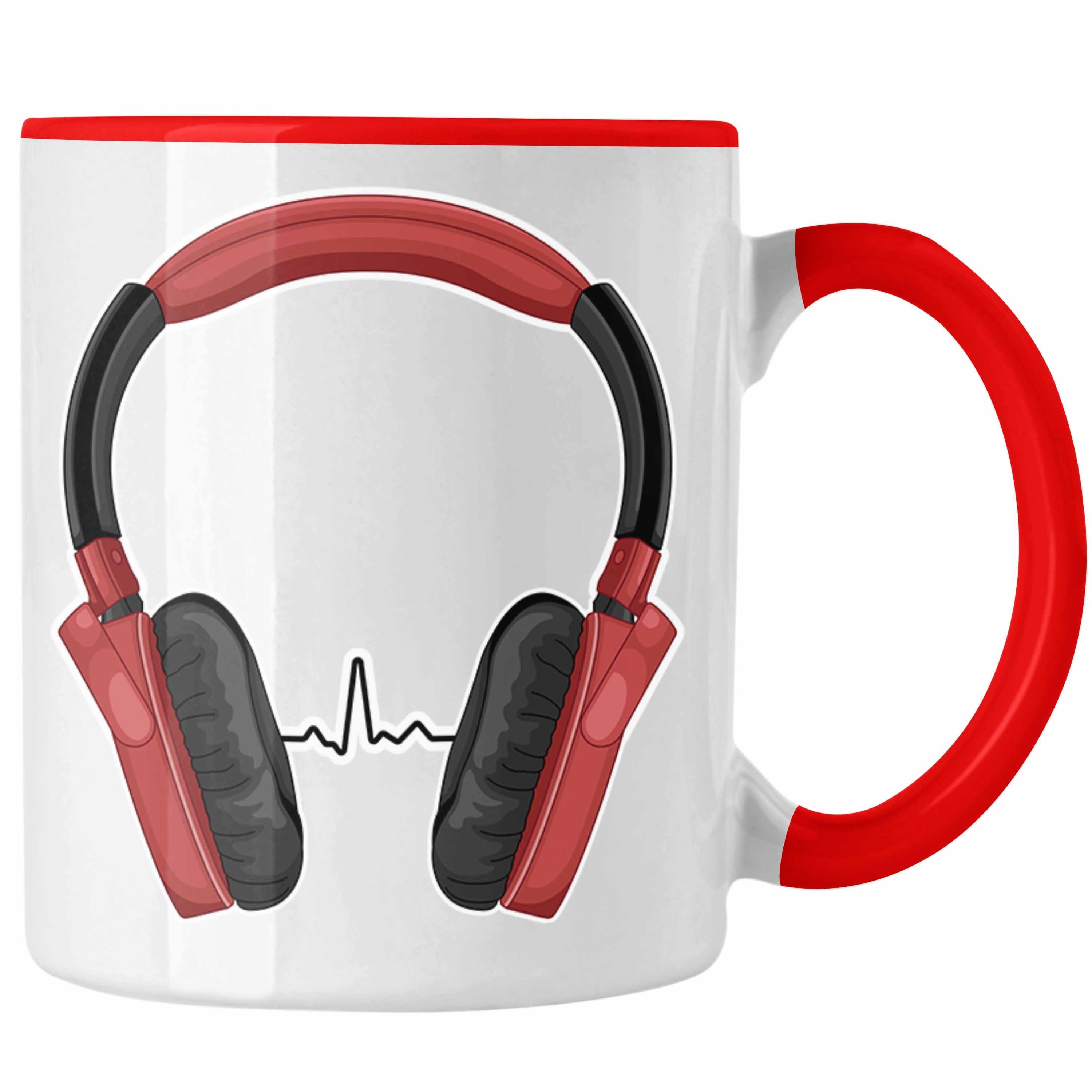 Trendation Tasse Trendation - Musik Tasse Musikliebhaber Musiker Musiklehrer Geschenk Geschenkidee Musiklehrerin Coach Geschenkideen Herzschlag Rot