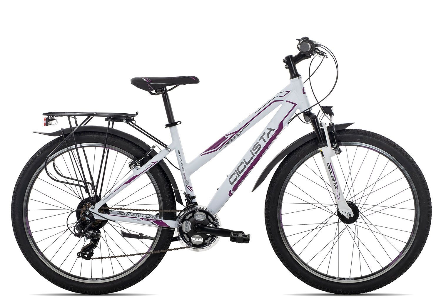 Ciclista Kinderfahrrad Adventure 26 Trapez, 21 Gang Shimano Tourney 21 Schaltwerk, Kettenschaltung, Jugendfahrrad 26 Zoll weiß white violet grey