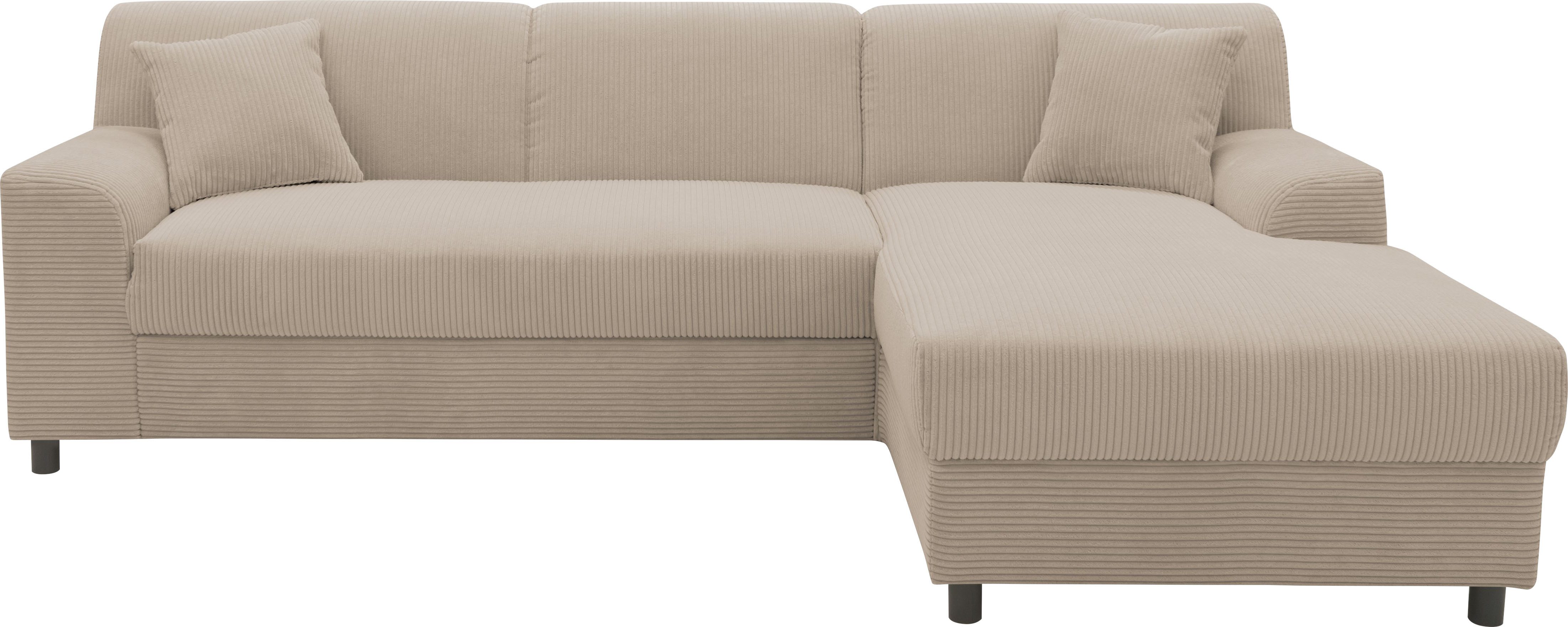 DOMO collection Ecksofa Turah 2, Cord oder Luxus-Microfaser, mit Federkern, mit Bettfunktion, B/T: 241/146 cm, inkl. Zierkissen, Schlafsofa, Unser Dauertiefpreis