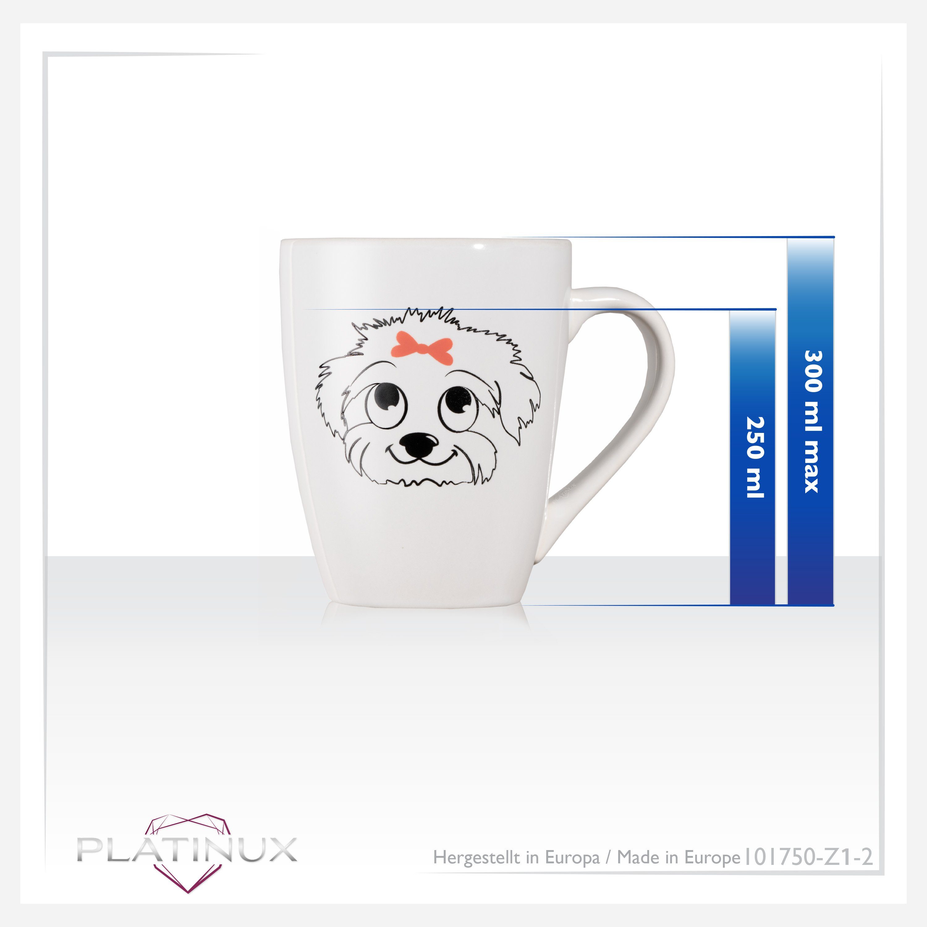 Tasse Teetasse 250ml Keramik, Teebecher mit Kaffeetasse Keramik Kaffeebecher Griff PLATINUX mit Hunde "Susi", Tasse aus Motiv