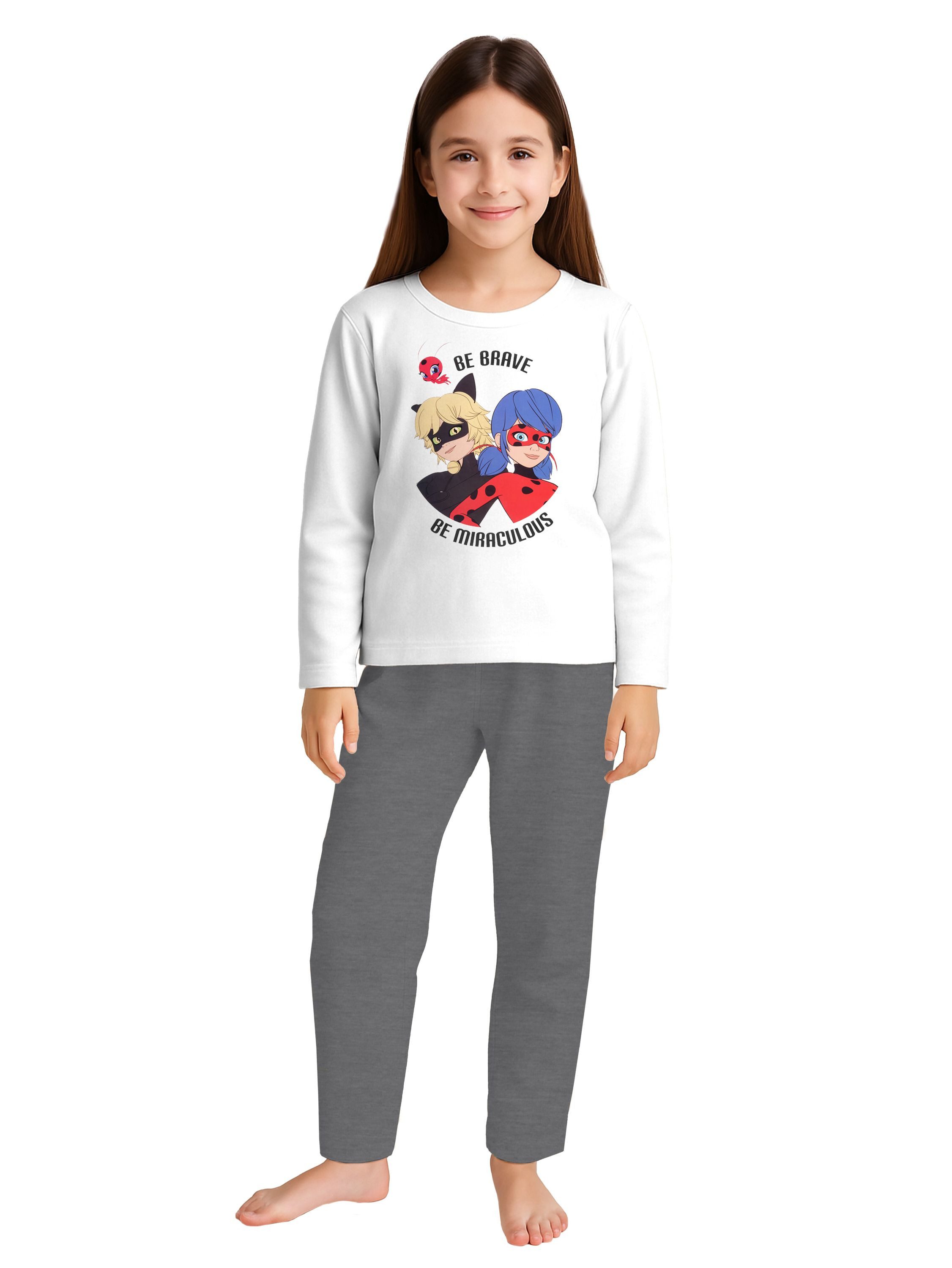United Labels® Schlafanzug Miraculous Ladybug Schlafanzug Mädchen Pyjama Set Langarm Weiß/Grau