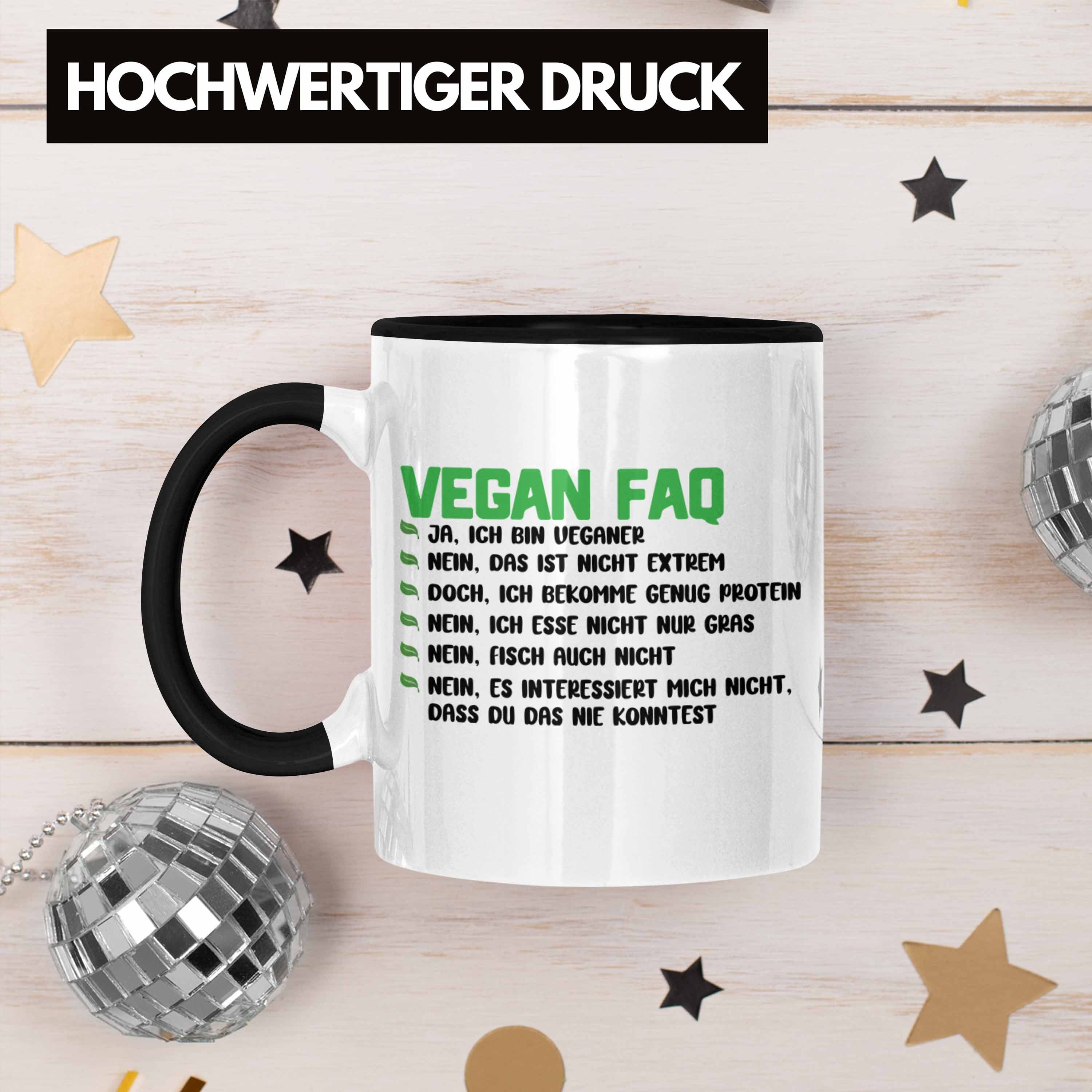 Trendation Tasse Vegane Tasse Veganer Geschenk Schwarz Vegan Lustiger Spruch Trendation - Geschenkidee FAQ Lebensweise