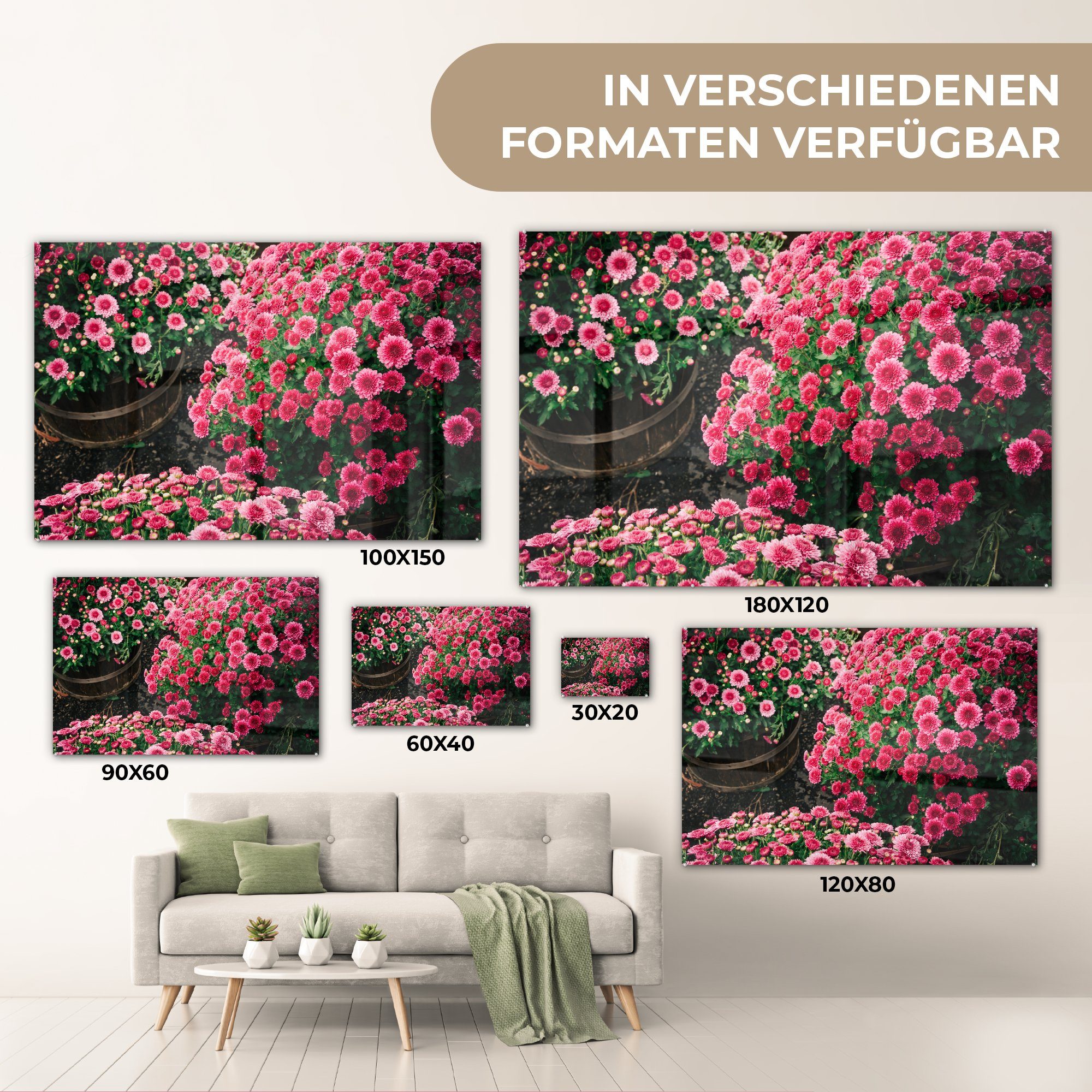 & Blumen Wohnzimmer Rosa, - Schlafzimmer (1 MuchoWow - Herbst Acrylglasbild St), Acrylglasbilder