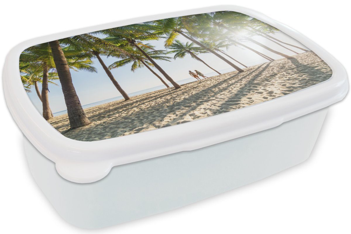 MuchoWow Lunchbox Strand - Meer Palme (2-tlg), - - und Erwachsene, und für für Kunststoff, weiß Romantik, Mädchen Brotdose, Brotbox Jungs Kinder