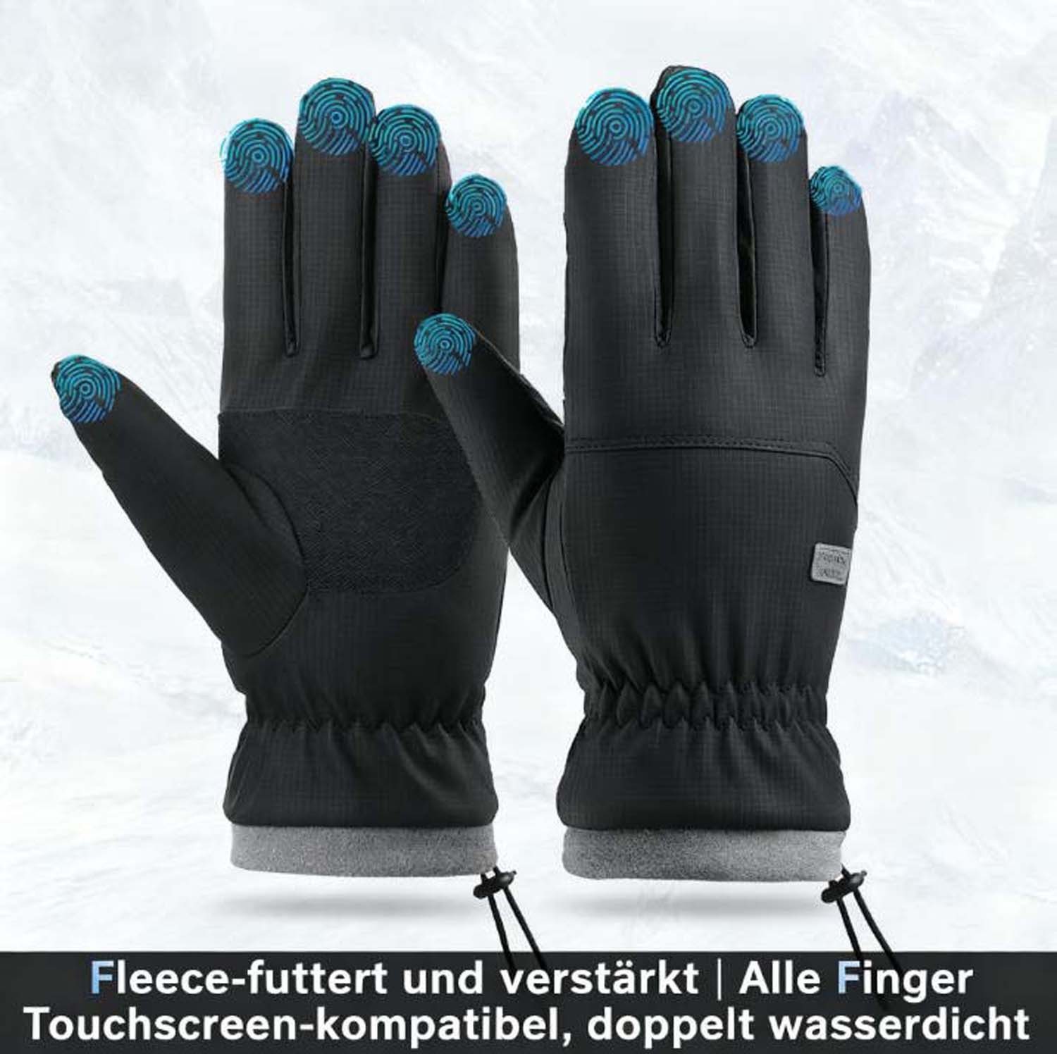 trends for living Fleecehandschuhe Winter Fahrradhandschuhe Warm Skihandschuhe wasserdichte Touchscreen Thermohandschuhe rutschfeste für Laufen, Fahren, Wandern, Skifahren