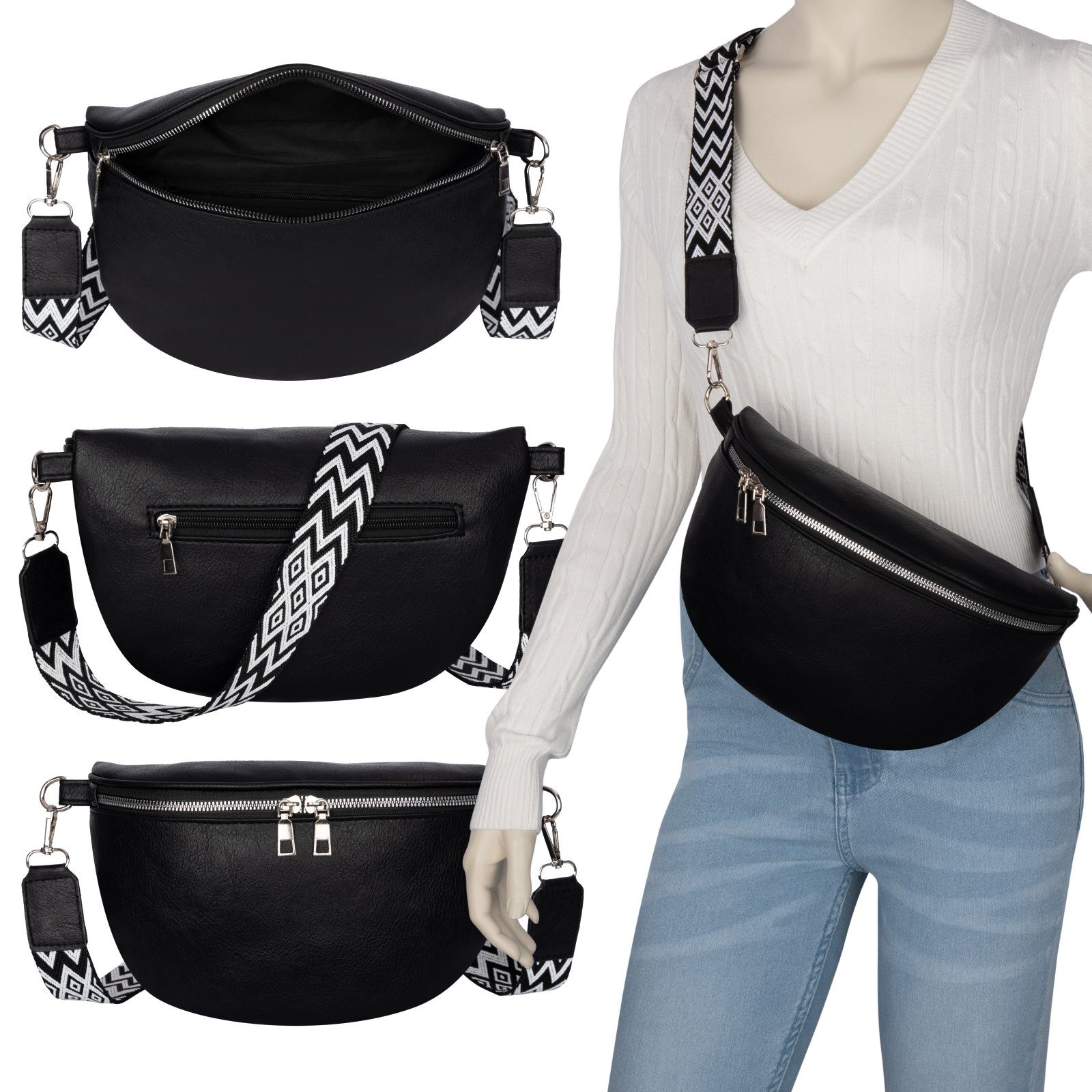 EAAKIE Gürteltasche Bauchtasche Umhängetasche Crossbody-Bag Kunstleder Italy-Design, als Schultertasche, CrossOver, Umhängetasche tragbar