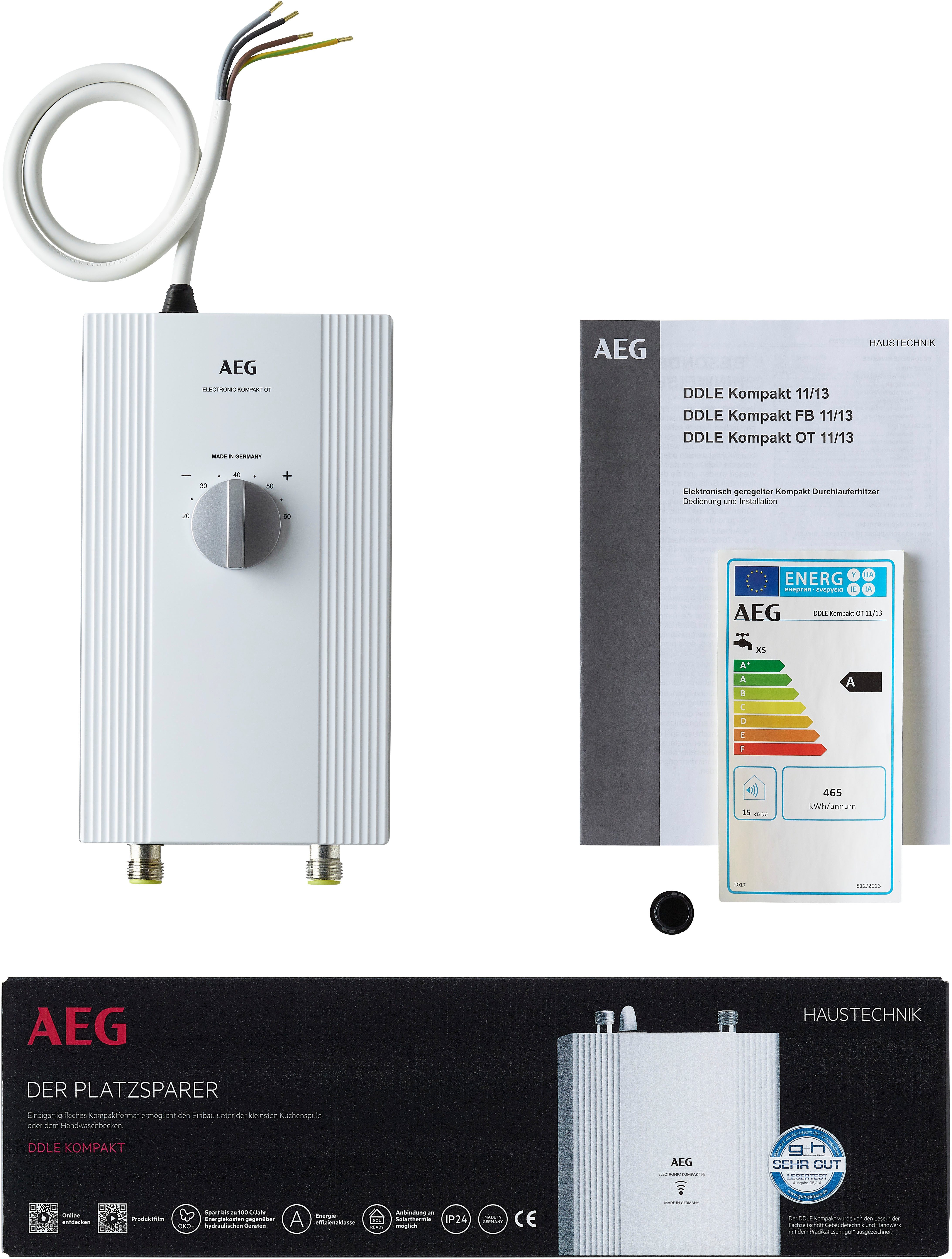 AEG Haustechnik Kompakt-Durchlauferhitzer DDLE Kompakt OT, elektronisch, min. 35 °C, 11/13 kW umschaltbar, Übertischmontage, für die Küche