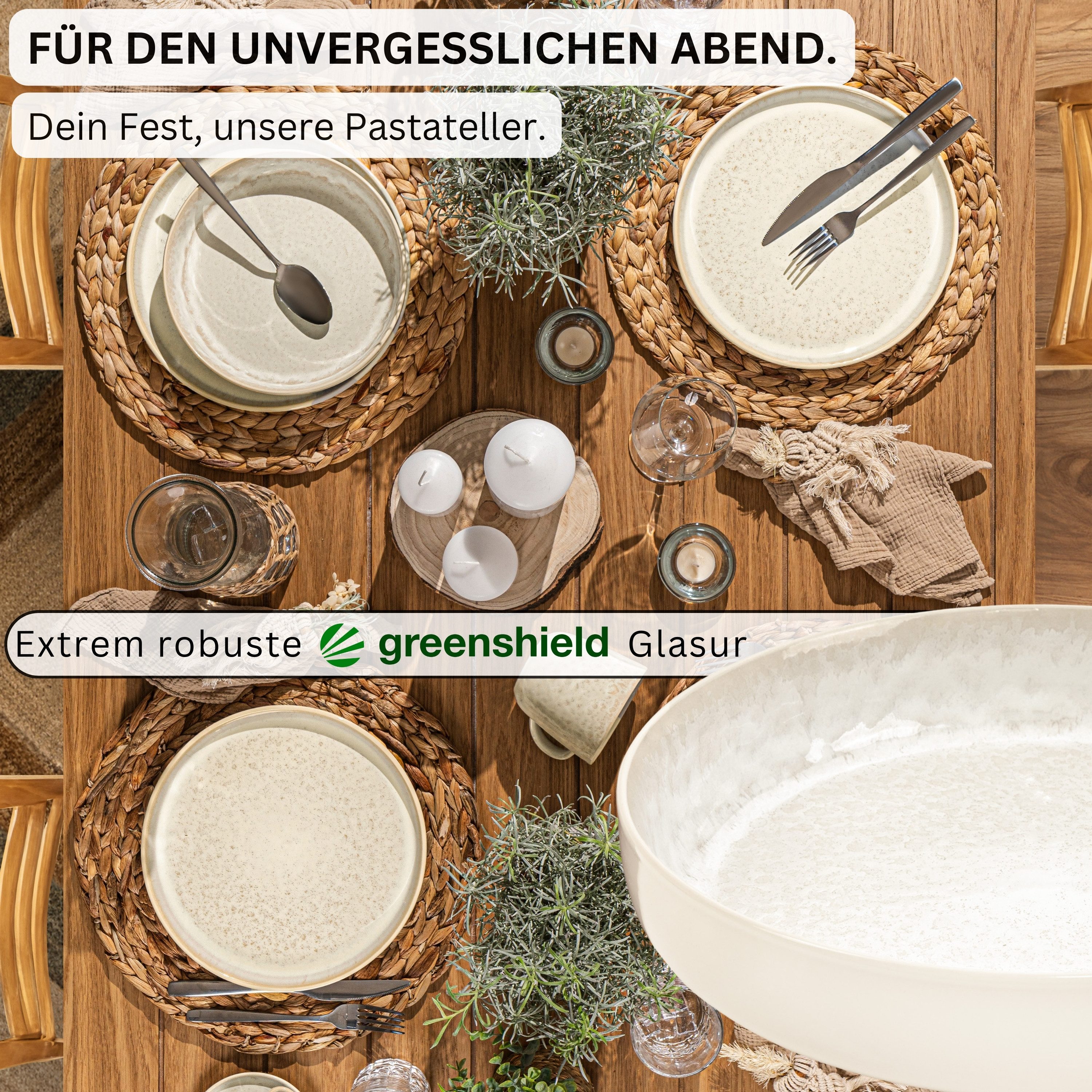SÄNGER Teller Set Key West, Creme mit sandiger Maserung, (6 St), Pastaschalen Set, 6 Personen, Steingut, Handmade, VALUE COLLECTION