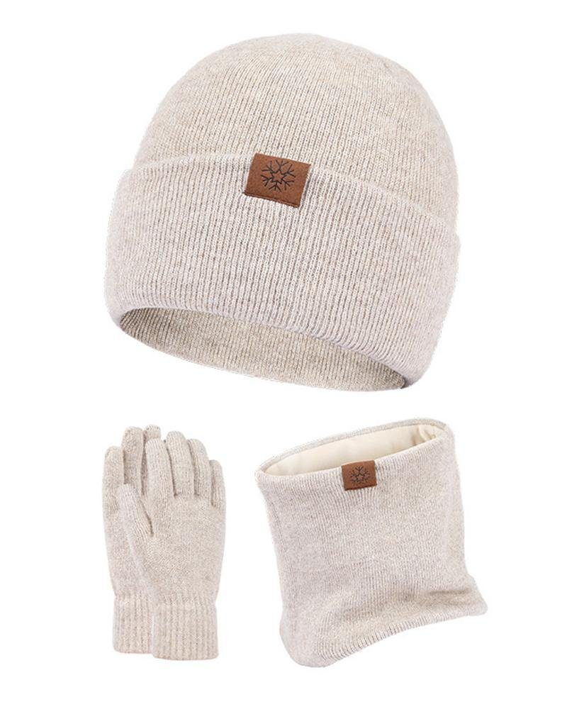 Rouemi Mütze & Schal Paare Mützenset, Warme kalte Mütze Schal Handschuhe Dreiteiliges Set weiß