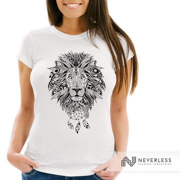 Neverless Print-Shirt Damen T-Shirt Löwe Lion Ethno Atzekenmuster Boho Atzec Traumfänger Neverless® mit Print