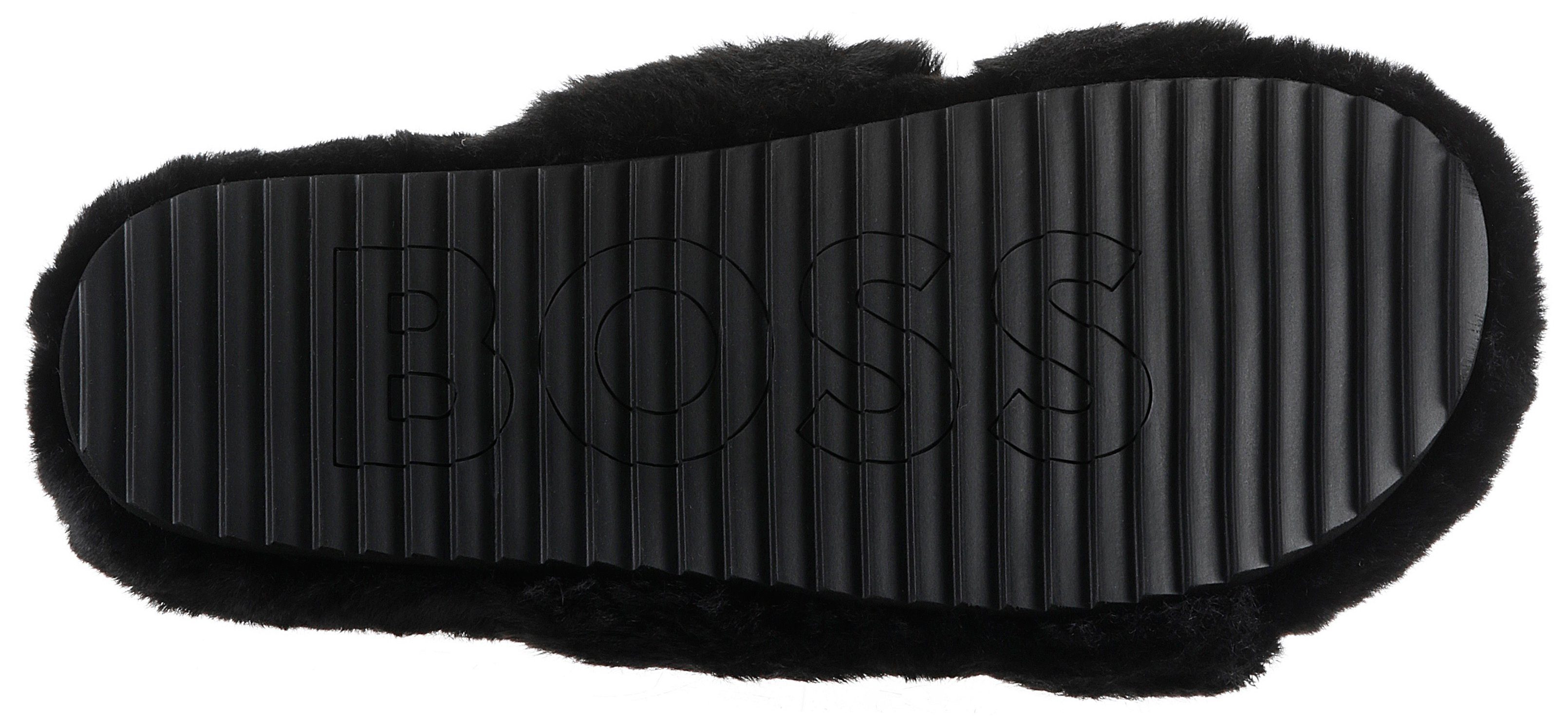 Plüsch Optik Evya-Slide kuscheliger schwarz Hausschuhe BOSS in