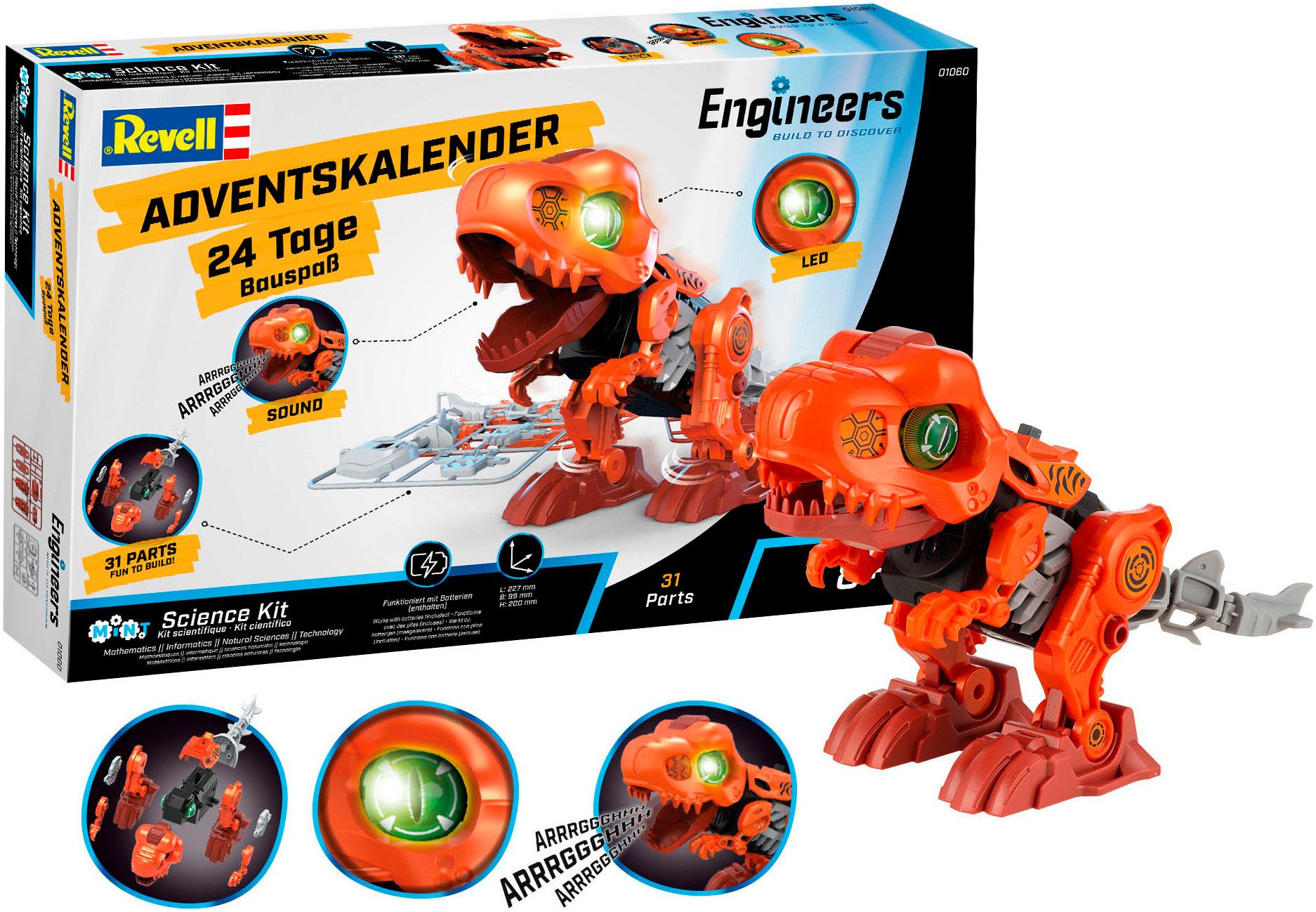 Revell® Spielzeug-Adventskalender Engineers „Electric T.Rex“, zum Bauen, Forschen und Entdecken, mit Licht und Sound – Bild 5 von 5