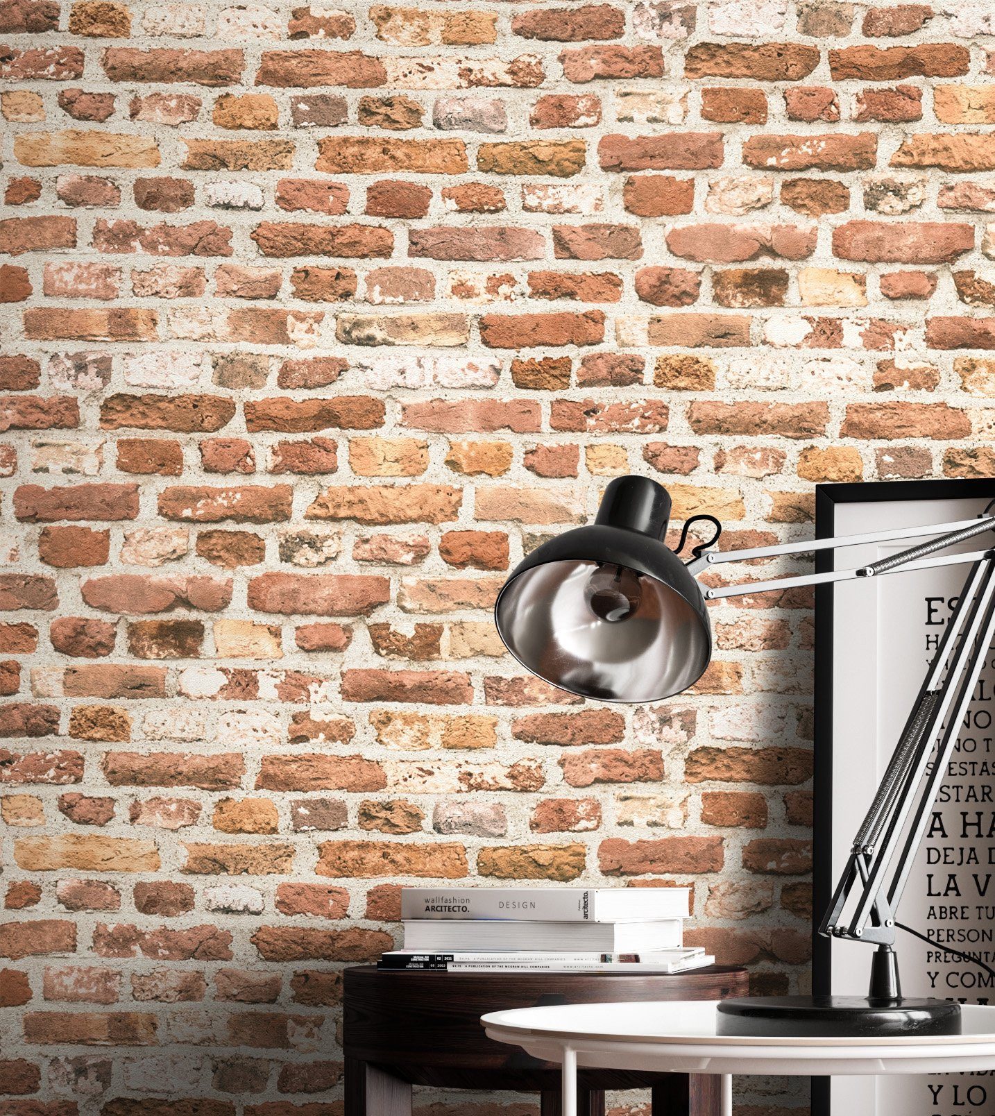 Newroom Vliestapete, Rot Tapete Modern Stein - Steintapete Steinoptik Orange Hellgrau 3D Optik Industrial Ziegelstein Klinker für Schlafzimmer Wohnzimmer Küche