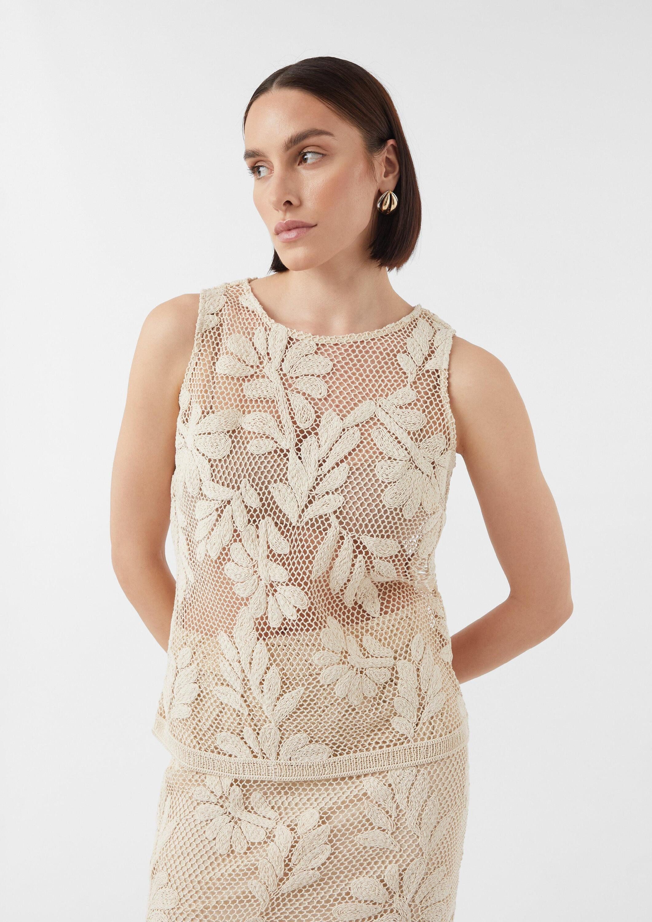 comma Blusentop Bluse Ärmelloses Häkel-Top mit floralem Muster günstig online kaufen