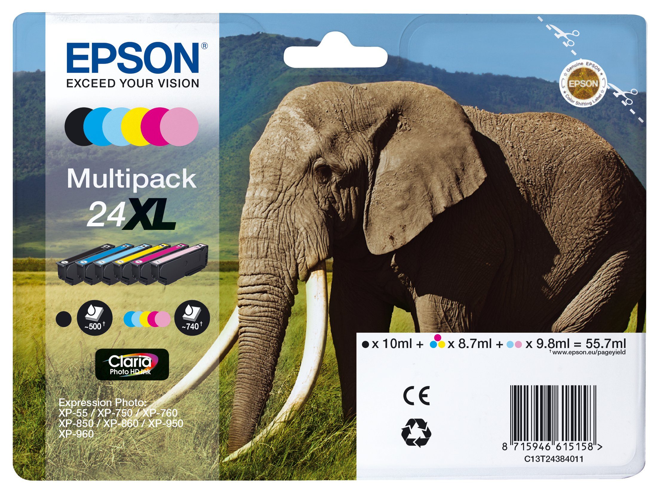 Ink Tintenpatrone Claria Epson HD 24XL Elephant Photo 6-colours Multipack Epson