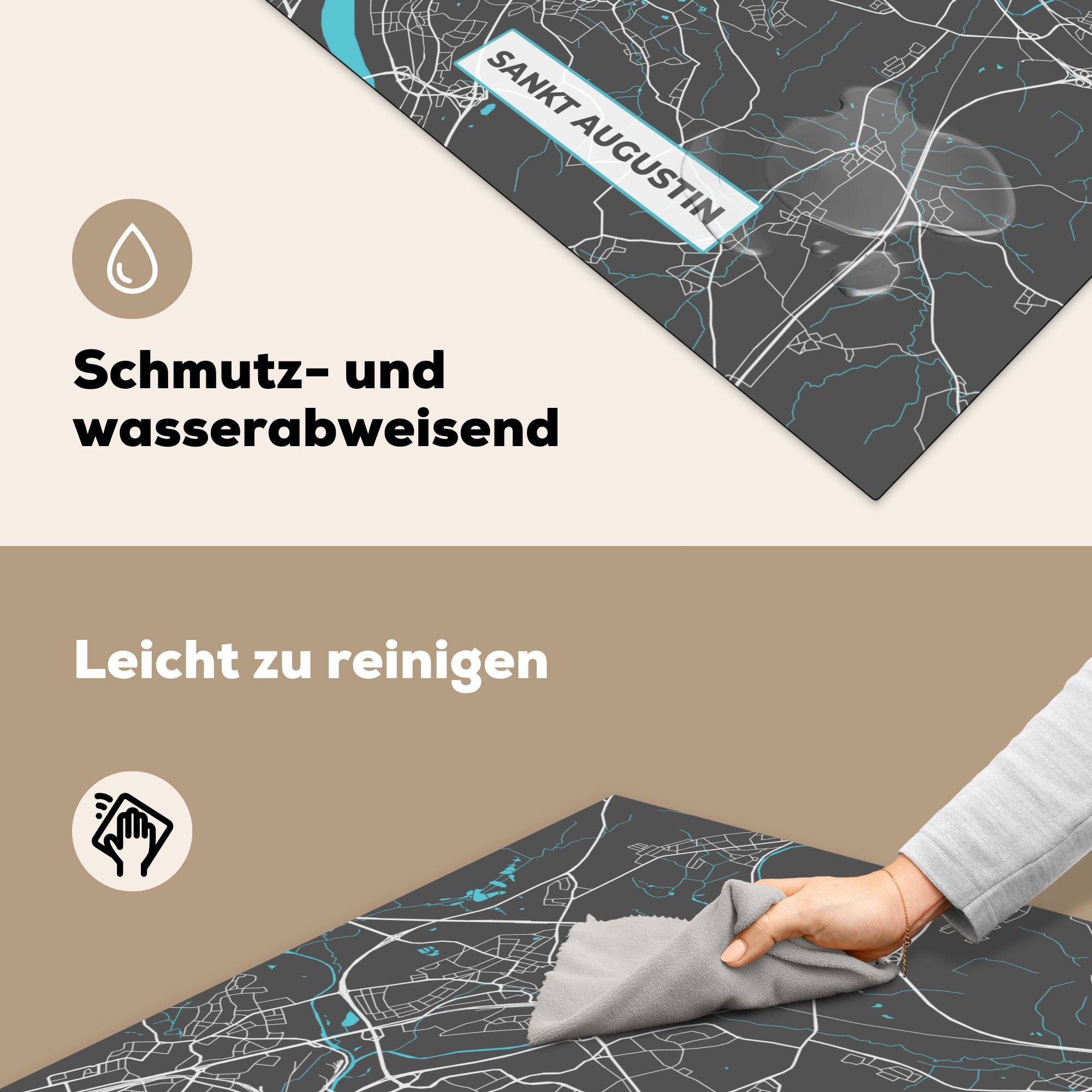 MuchoWow Herdblende-/Abdeckplatte Stadtplan - Deutschlandkarte - Sankt (1 - tlg), Arbeitsplatte - Vinyl, 78x78 küche Karte, für Augustin Blau cm, Ceranfeldabdeckung