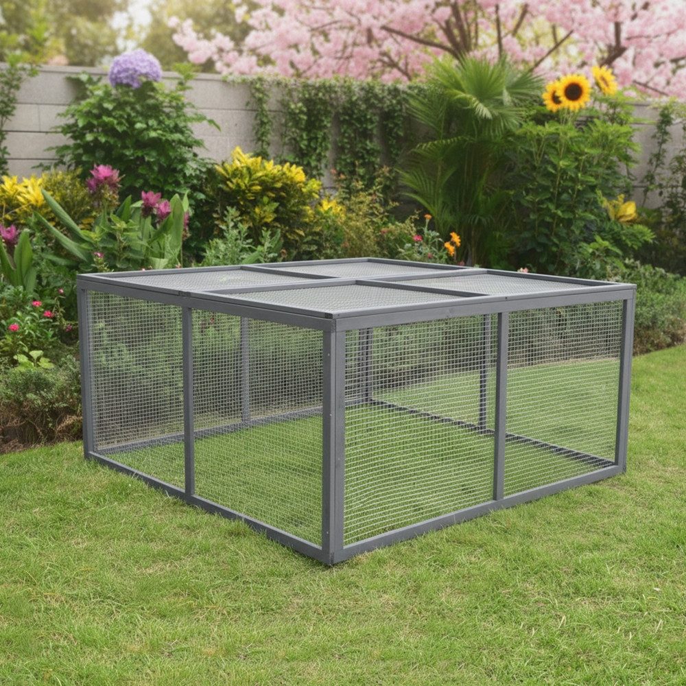 Melko Freigehege Kleintierstall Freilauf Kaninchenstall Hasenkäfig Hasenfarm Auslauf, 120 x 120 cm, aufklappbarer Deckel, Edelstahlscharniere