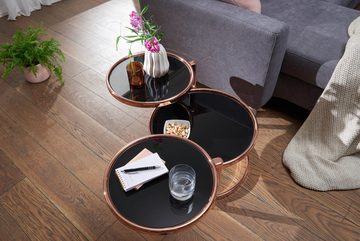 Wohnling Couchtisch WL5.768 (mit 3 Tischplatten Schwarz Kupfer 58 x 43 x 58 cm), Wohnzimmertisch Rund, Kaffeetisch Ausziehbar