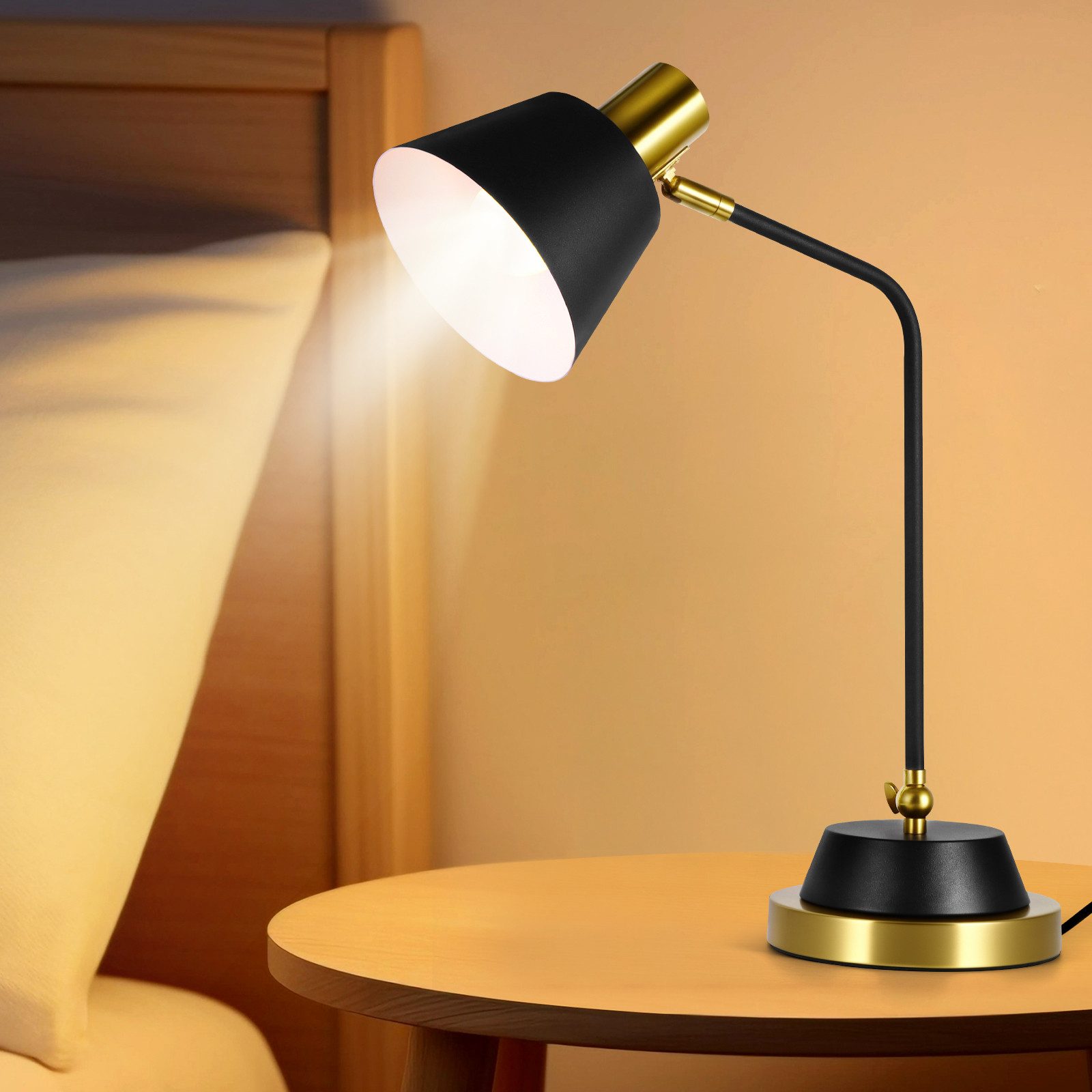 BlingBin Schreibtischlampe Retro Tischleuchte Schwarz Tischlampe aus Metall, Leselampe, mit Europäischer Standardstecker, ohne Leuchtmittel, Nachttischlampe Arbeitsleuchte mit Stecker & Kabel Schalter für Büro