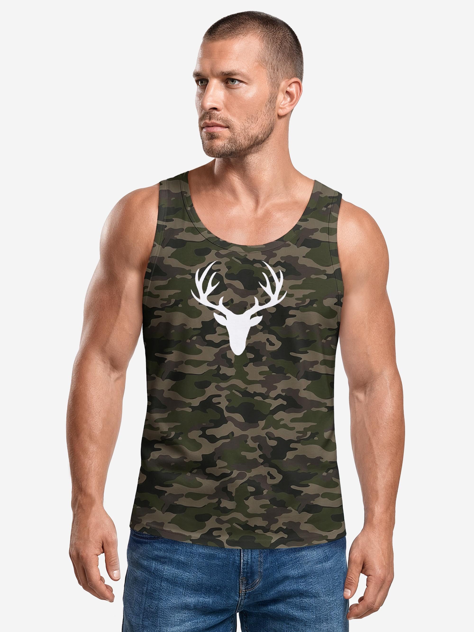 Neverless Tanktop Tanktop Herren mit Grafik-Print - Design Hirsch- Trägershirt mit Print