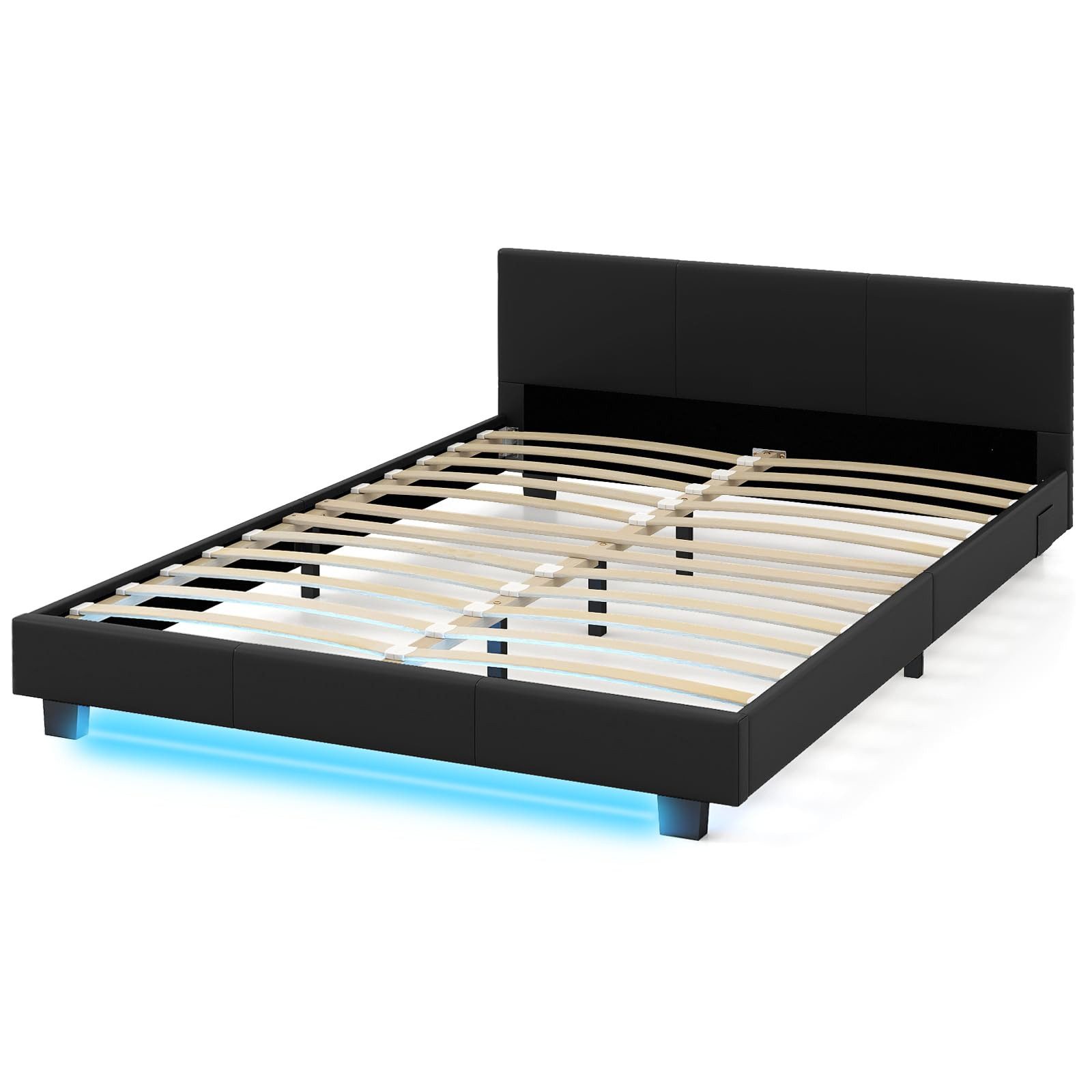 COSTWAY Bettgestell, Polsterbett mit LED Beleuchtung, 140x200cm günstig online kaufen