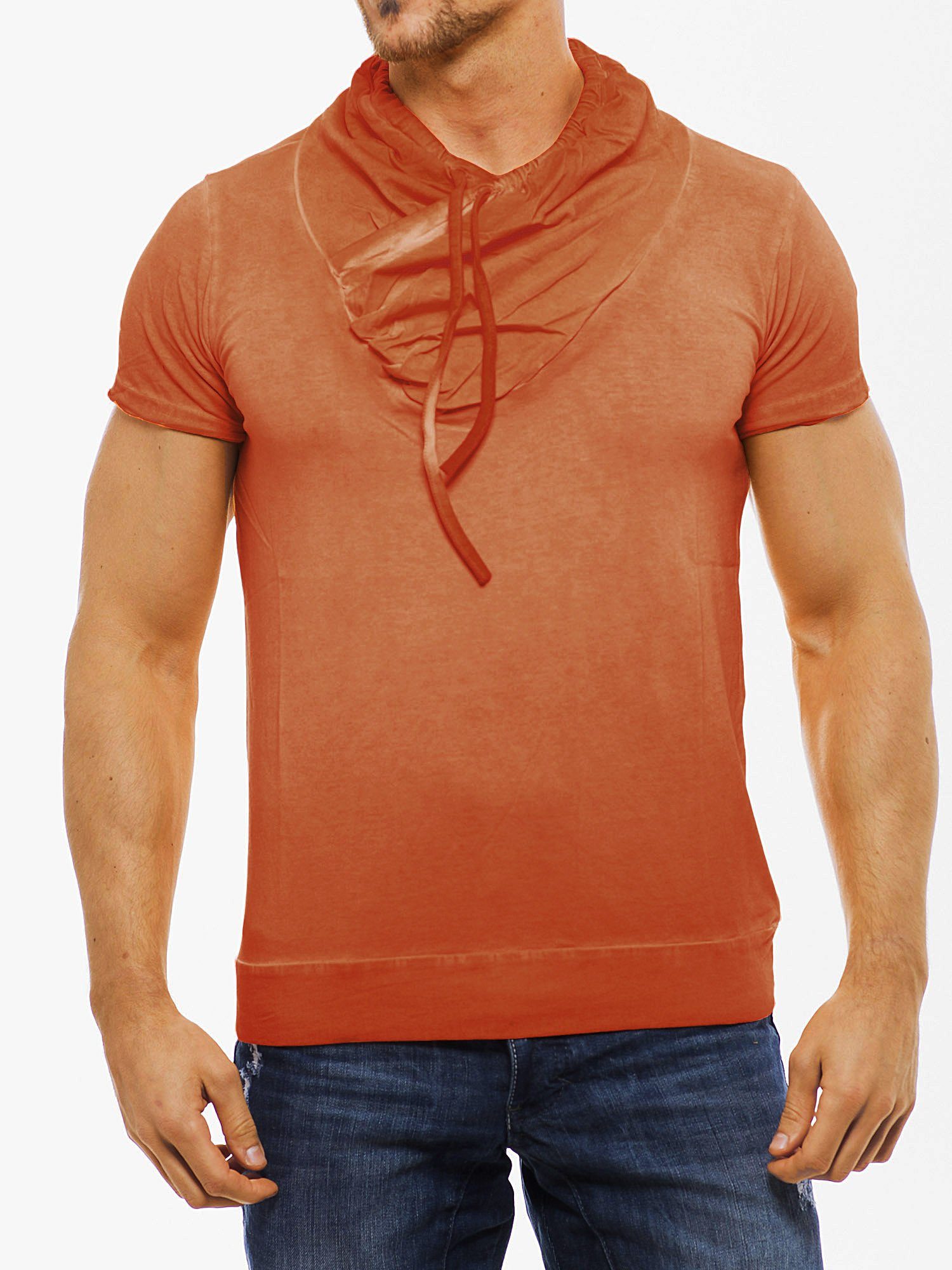 RMK T-Shirt T-Shirts Tasche) Schal-Kragen, Freizeit Modelle Streetwear Braun (ohne mit
