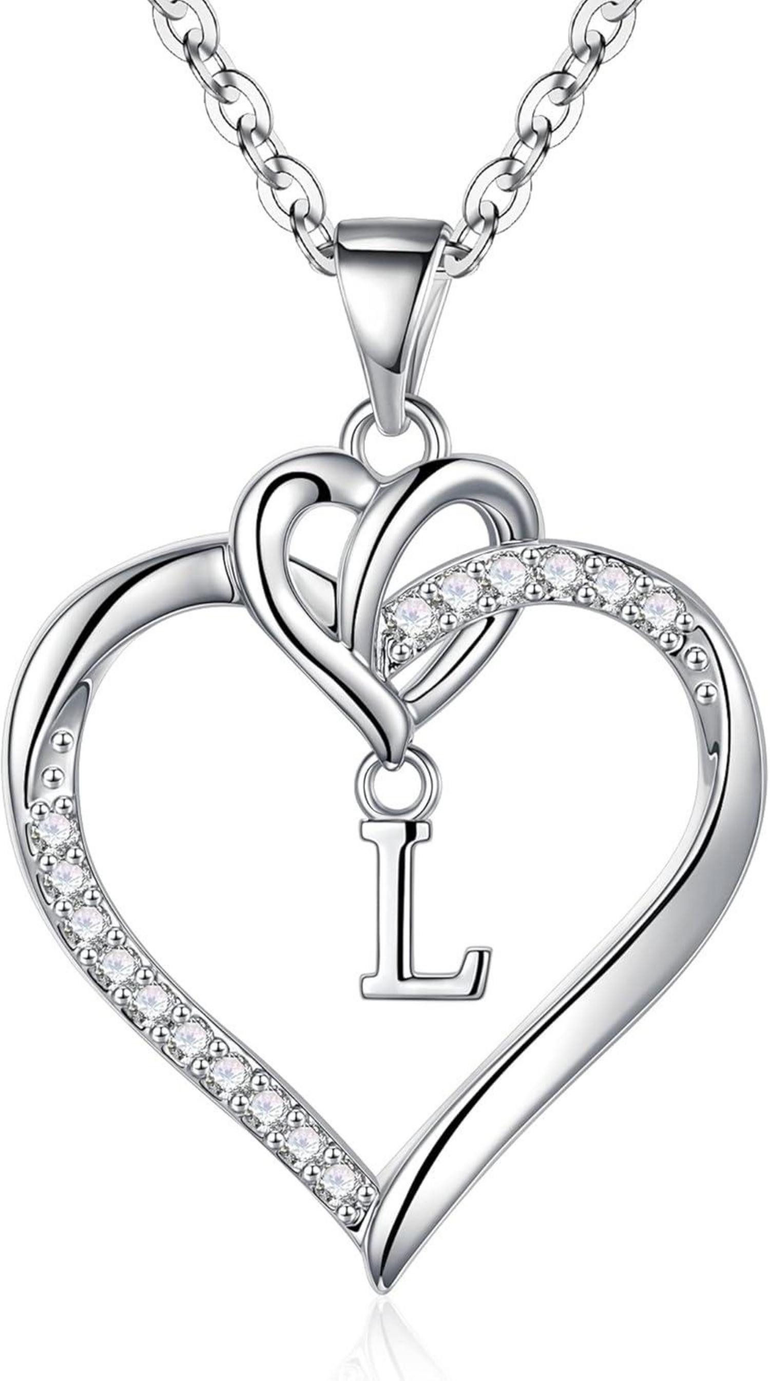 Kette und Anhänger Set Valentinstag Geschenke Herz Kette Zirkonia Initialen Halskette Silber