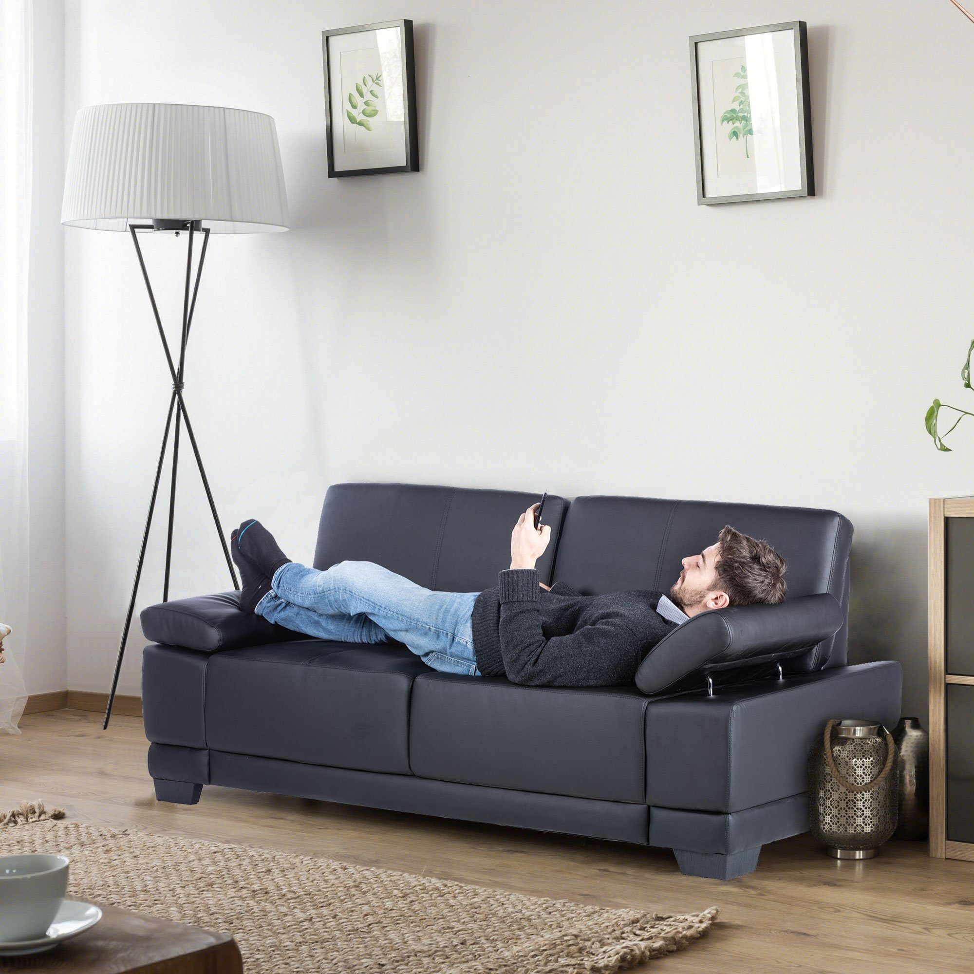 DNU Sofa Sofa 2 Sitzer, verstellbare Armlehnen, Kunstleder