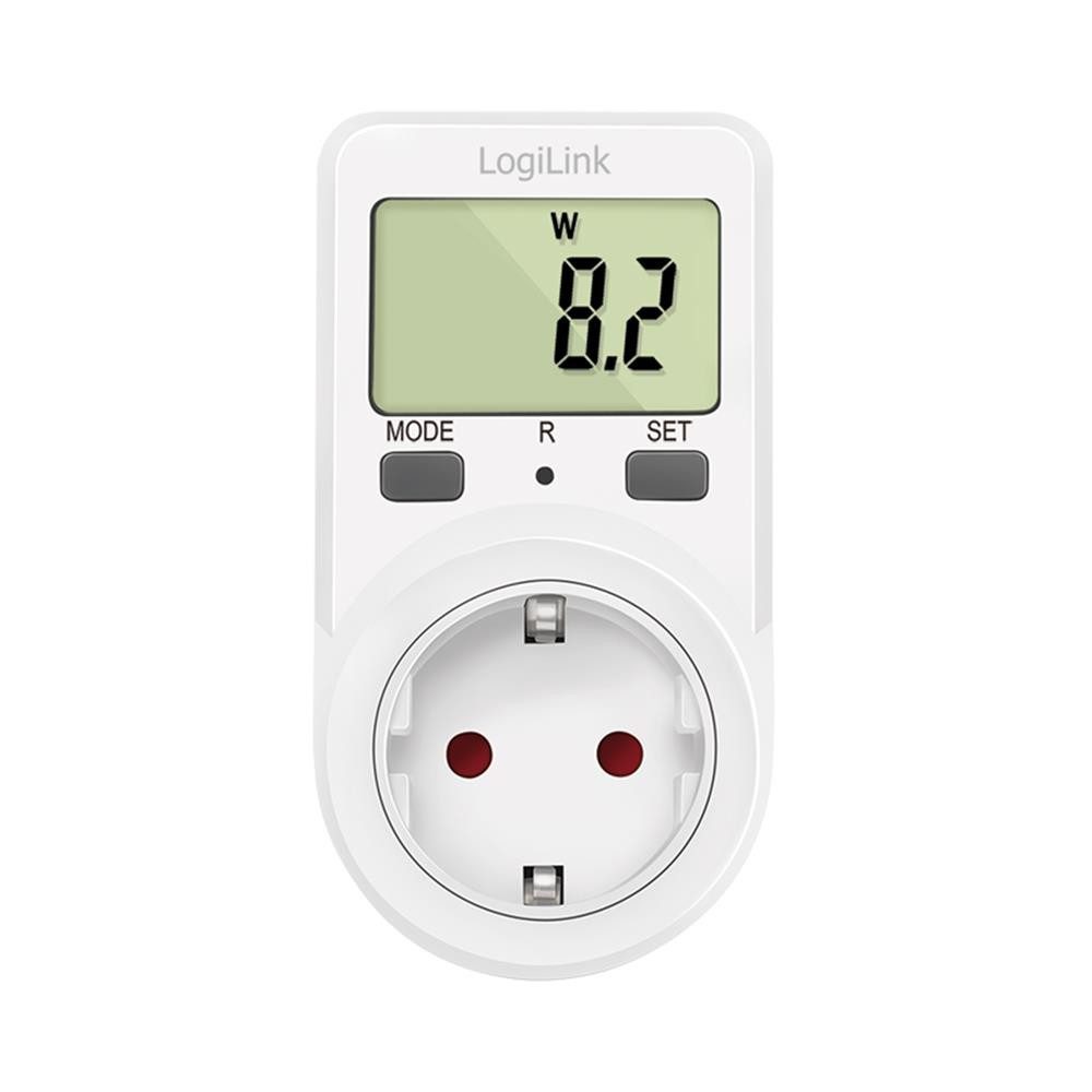 LogiLink Energiekostenmessgerät EM0002B Stromverbrauchsmesser für Steckdose bis 3600 W mit LCD-Display, Strommesser, Kostenanzeige, Verbrauchsanalyse, Datenspeicher