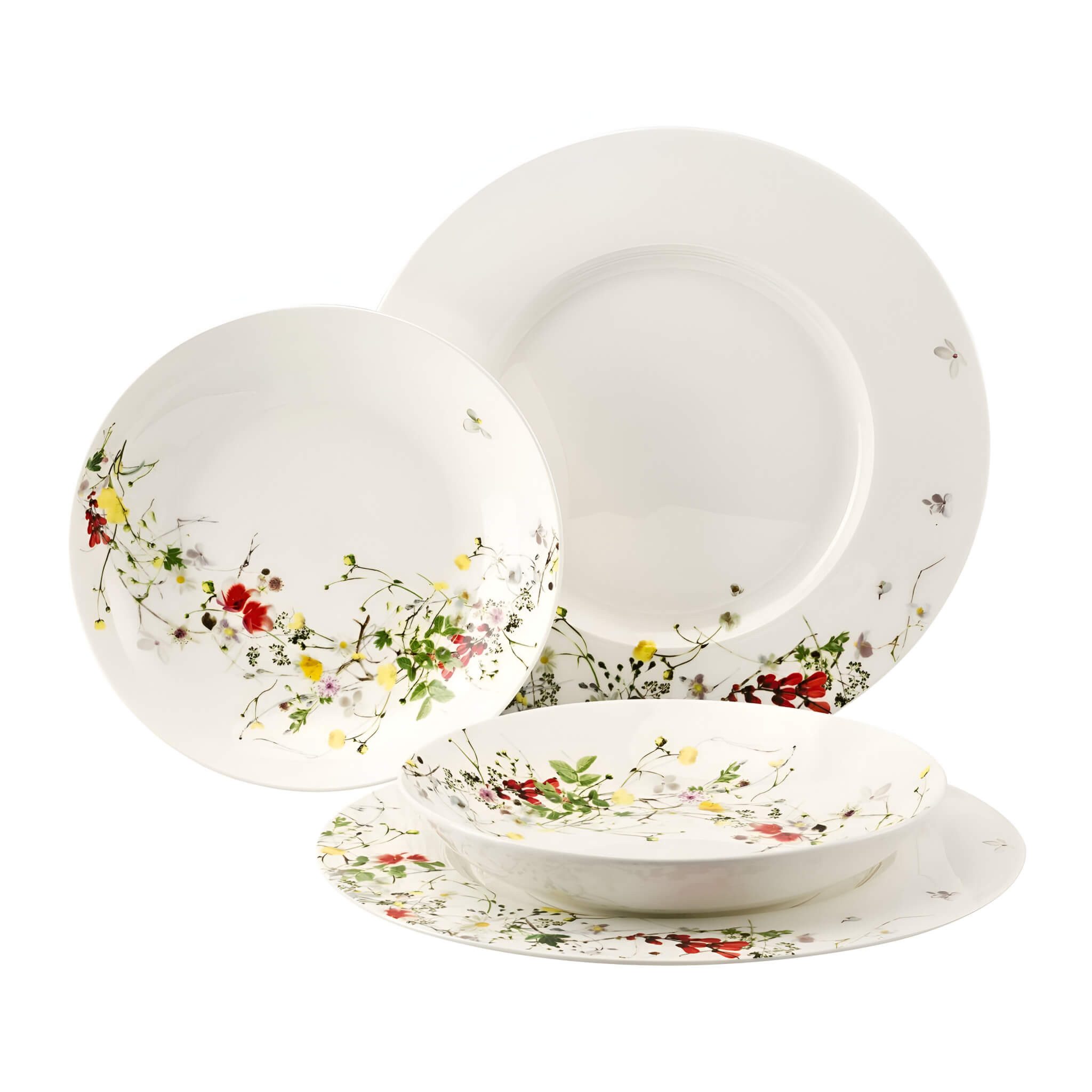 Rosenthal Tafelservice Tafel-Set 4-tlg. - BRILLANCE FLEURS SAUVAGES, 2 Personen, BONE CHINA, Lebensmittelkontaktsicher + Mikrowellengeeignet + Spülmaschinenfest