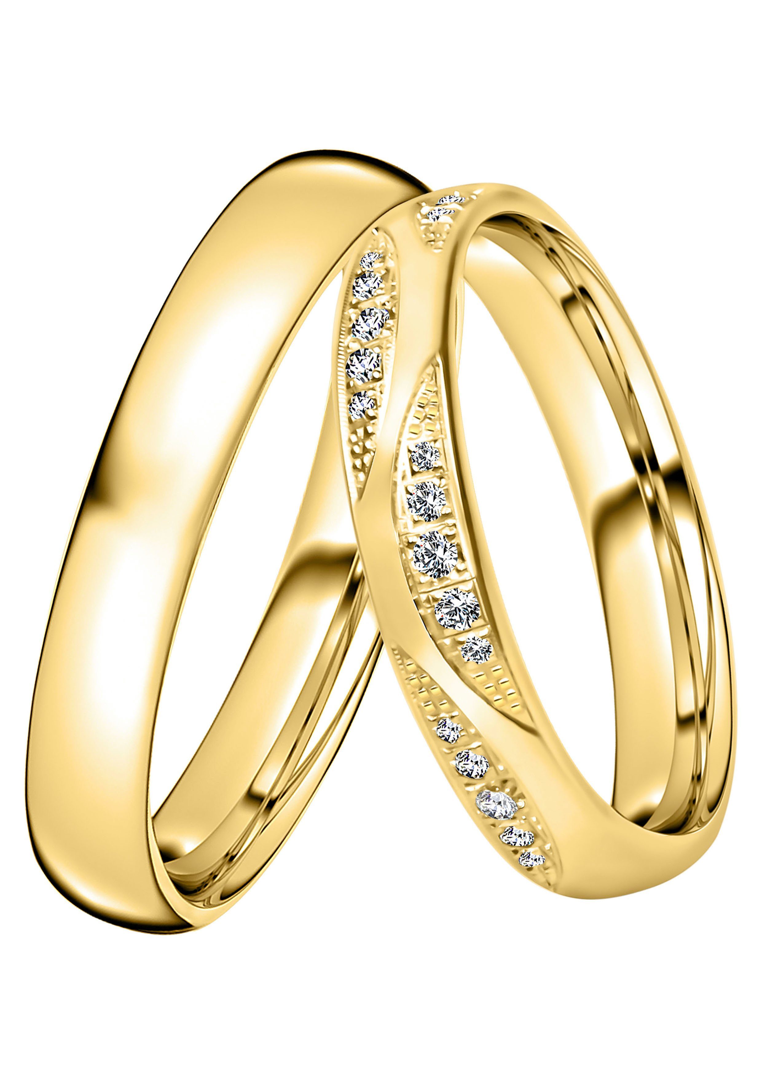 DOOSTI Trauring Schmuck Geschenk Silber 925 Trauring Ehering Partnerring LIEBE, mit o. ohne Zirkonia gelbgoldfarben