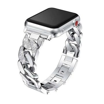 FIDDY Smartwatch-Armband Für Apple Watch 1-9/SE Metall-Jeanskette mit Strasssteinen, Armband passt 38/40/41 mm und 42/44/45/49 mm