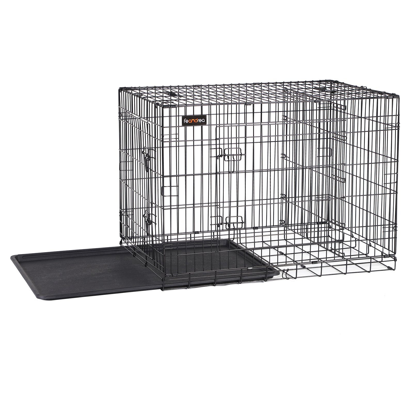 FEANDREA Tiertransportbox Hundekäfig, zusammenklappbar, transportabel, Hundebox 2 Türen, 122 x 74,5 x 80,5 cm