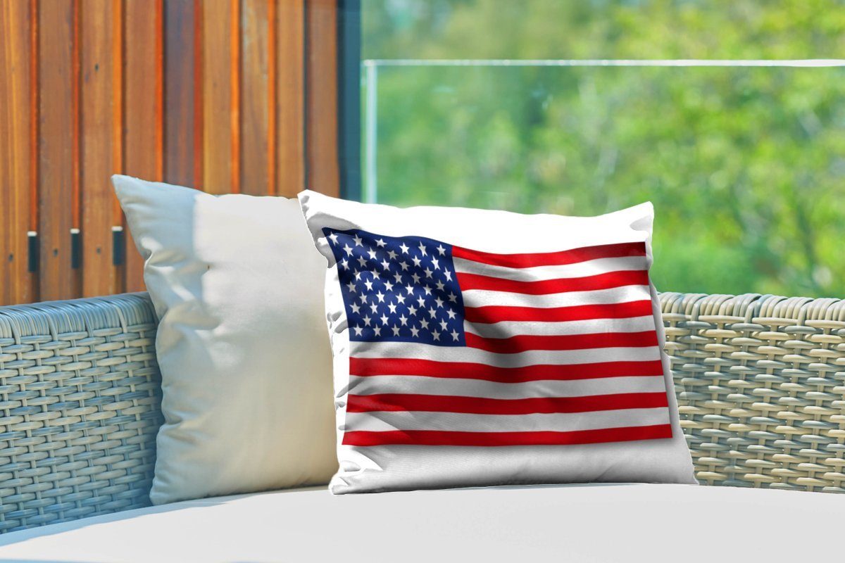 MuchoWow Dekokissen Flagge der weißem auf Hintergrund, Outdoor-Dekorationskissen, Dekokissenbezug, Kissenhülle Vereinigten Polyester, Staaten