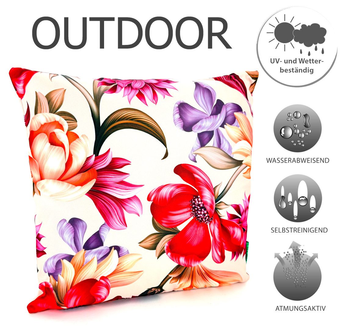 heimtexland Dekokissen Outdoor Garten Deko Kissen Outdoorkissen bedruckt, Lotus Effekt, schmutz- und wasserabweisend, inkl. Füllung