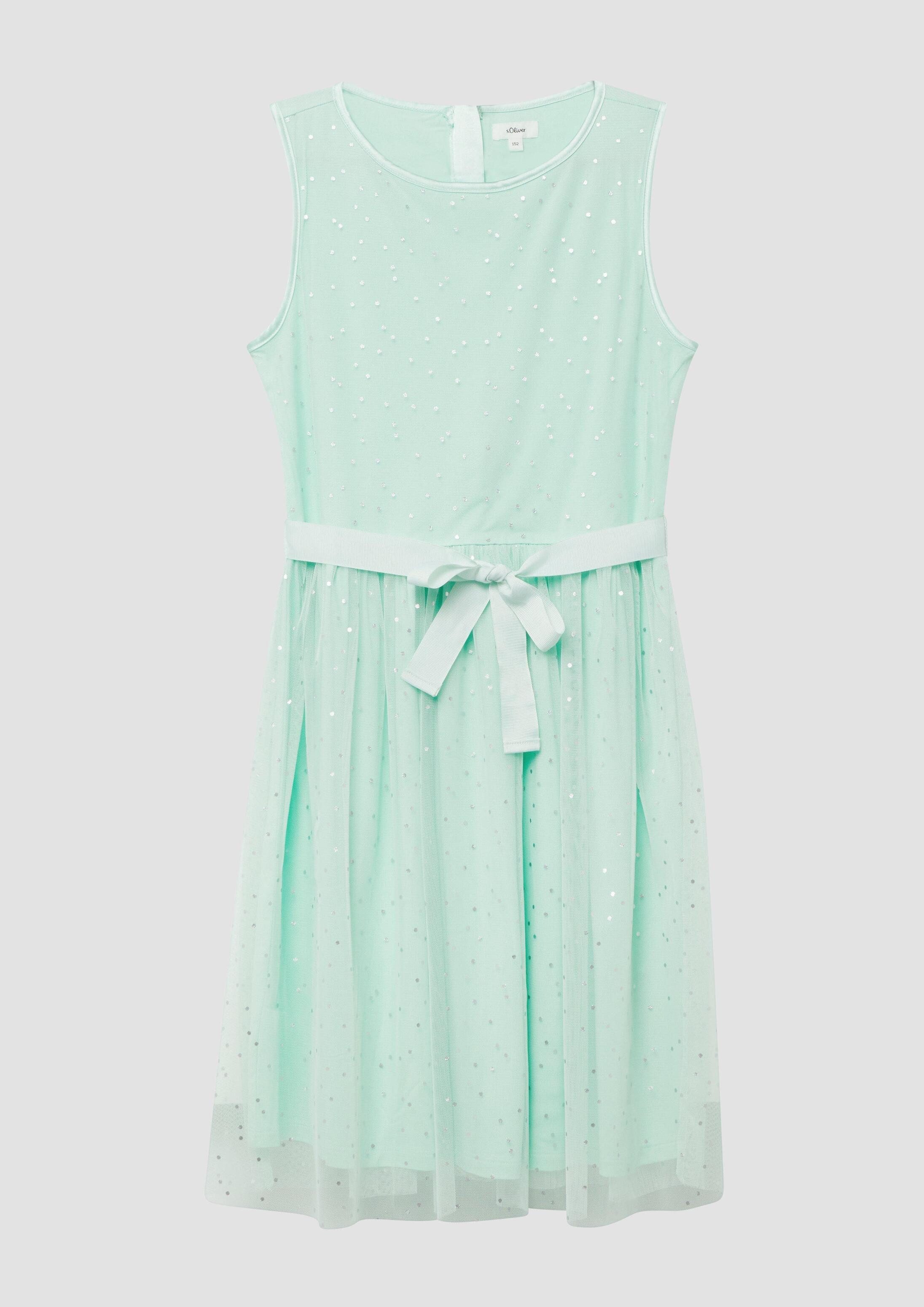 s.Oliver Minikleid Kleid Kurzes Kleid mit silbernen Punkten und Bindegürtel
