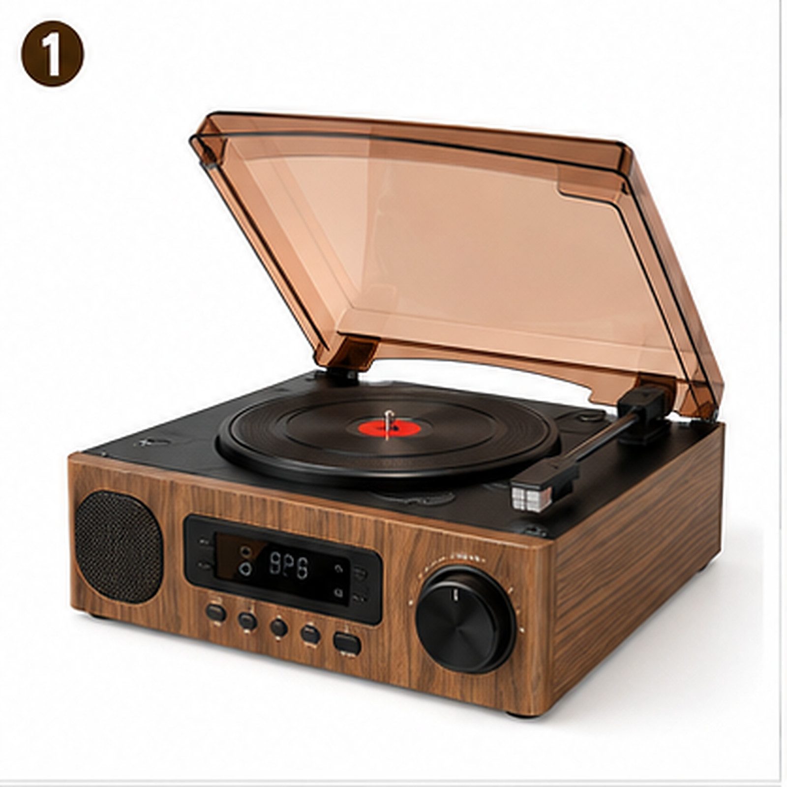 Tekoo Retro-Musiksystem X99 mit Bluetooth 5.4 & Holz-Optik CD-Player (Standard-Audio (Stereo), Bluetooth, Staubschutzhaube, Bassmembran für 2.1 Sound & moderner USB-C Anschluss)