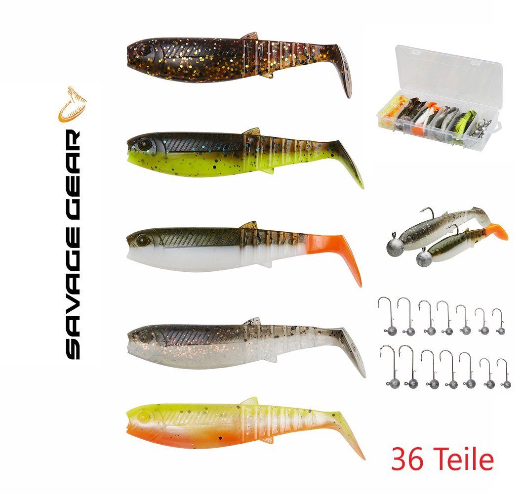 Kunstköder Cannibal Shad Kit 5,5-12,5cm 36 Teile + Box Gummifische Jigköpfe