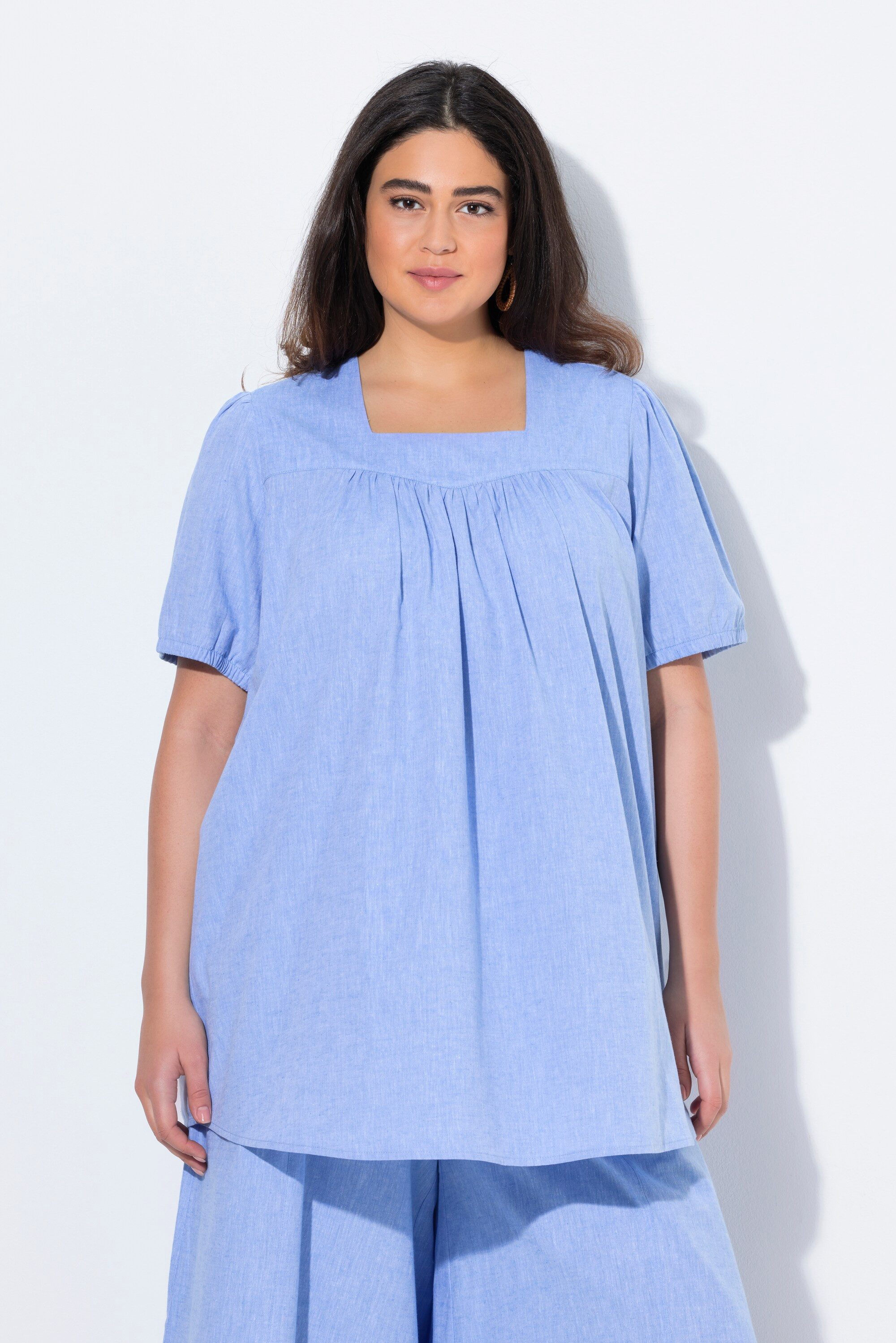 Druckbluse Tunika Carré-Ausschnitt Puff-Halbarm Biobaumwolle