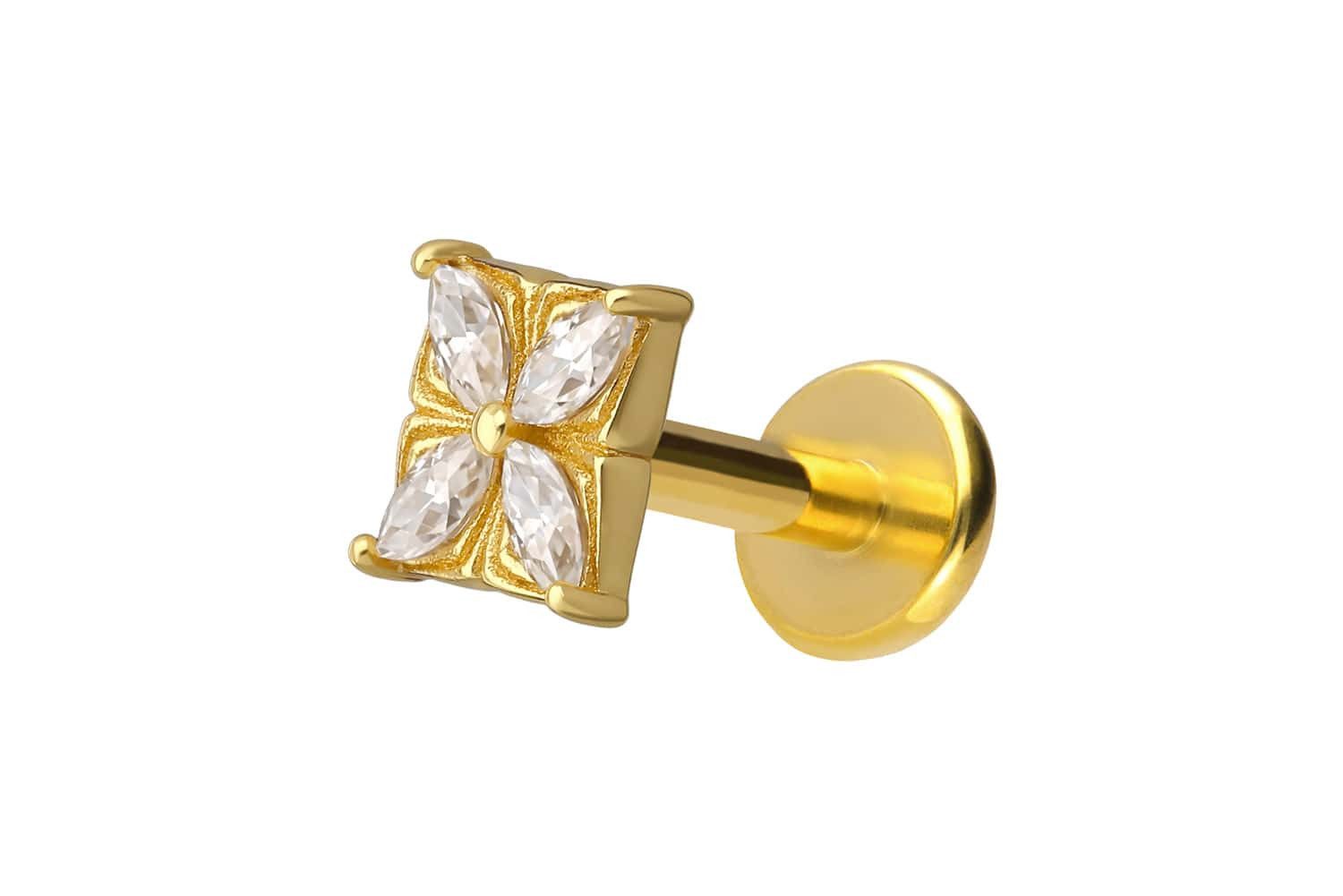 PIERCINGLINE Piercing-Set Titan Labret mit Innengewinde + 925er Silber Aufsatz MOISSANIT-BLUME (Labrets, 1-tlg)