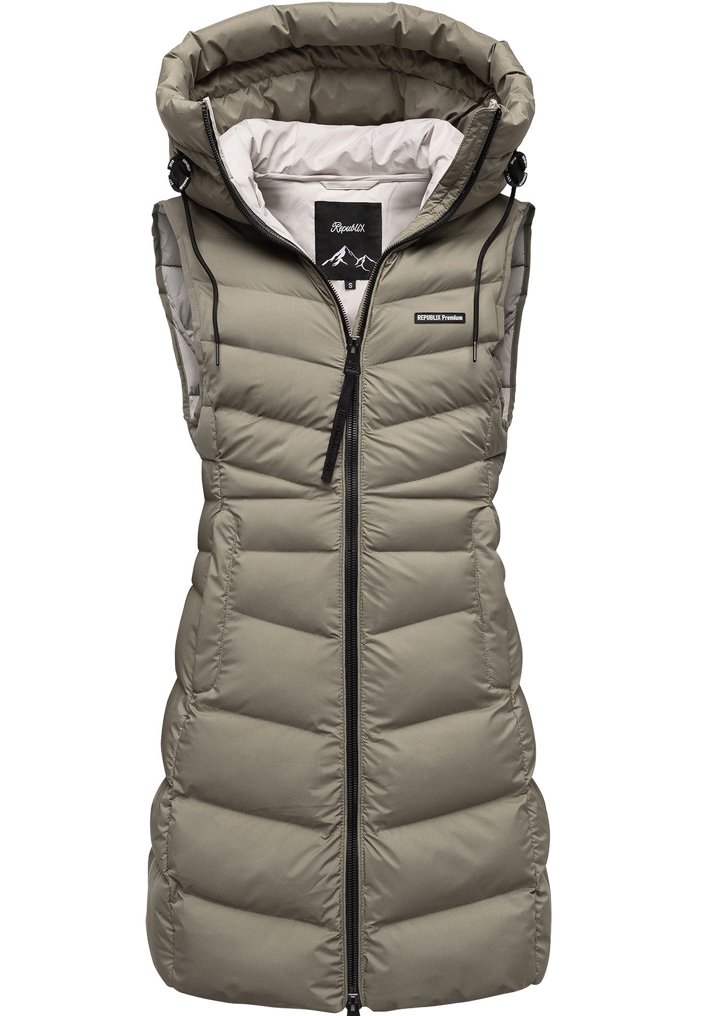 REPUBLIX Steppweste Steppweste warme Damen Outdoor-Weste Jacke lang mit Kapuze