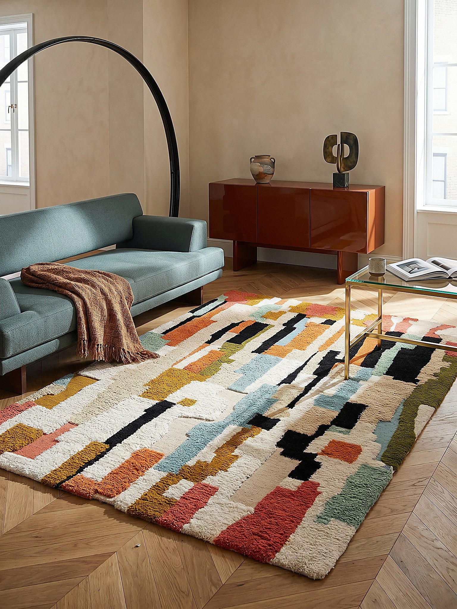 KADIMA DESIGN Wollteppich BRUE Teppich Wolle Berber geometrisch Naturfaser 120x170 Multicolor, Rechteckig, Höhe: 26 mm, 22 mm Hochflor, fußbodenheizungsgeeignet, weich, hochwertig