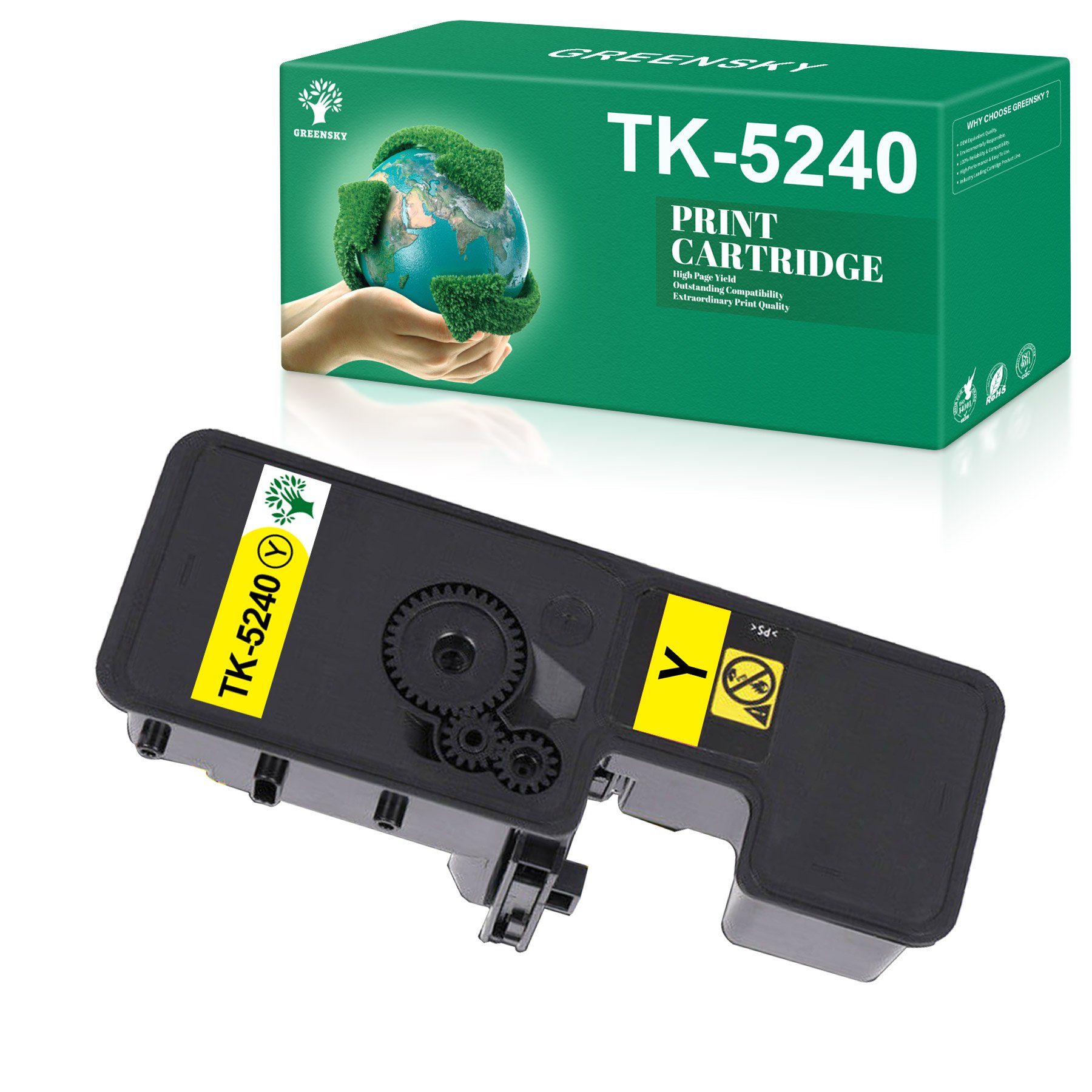 Greensky Tonerpatrone TK5240 TK-5240 Tonerkartusche als Ersatz für Kyocera TK-5240K TK-5240C TK-5240M TK-5240Y, (Einzelfarbe), für ECOSYS M5526cdw M5526cdn P5026cdw P5026cdn Gelb