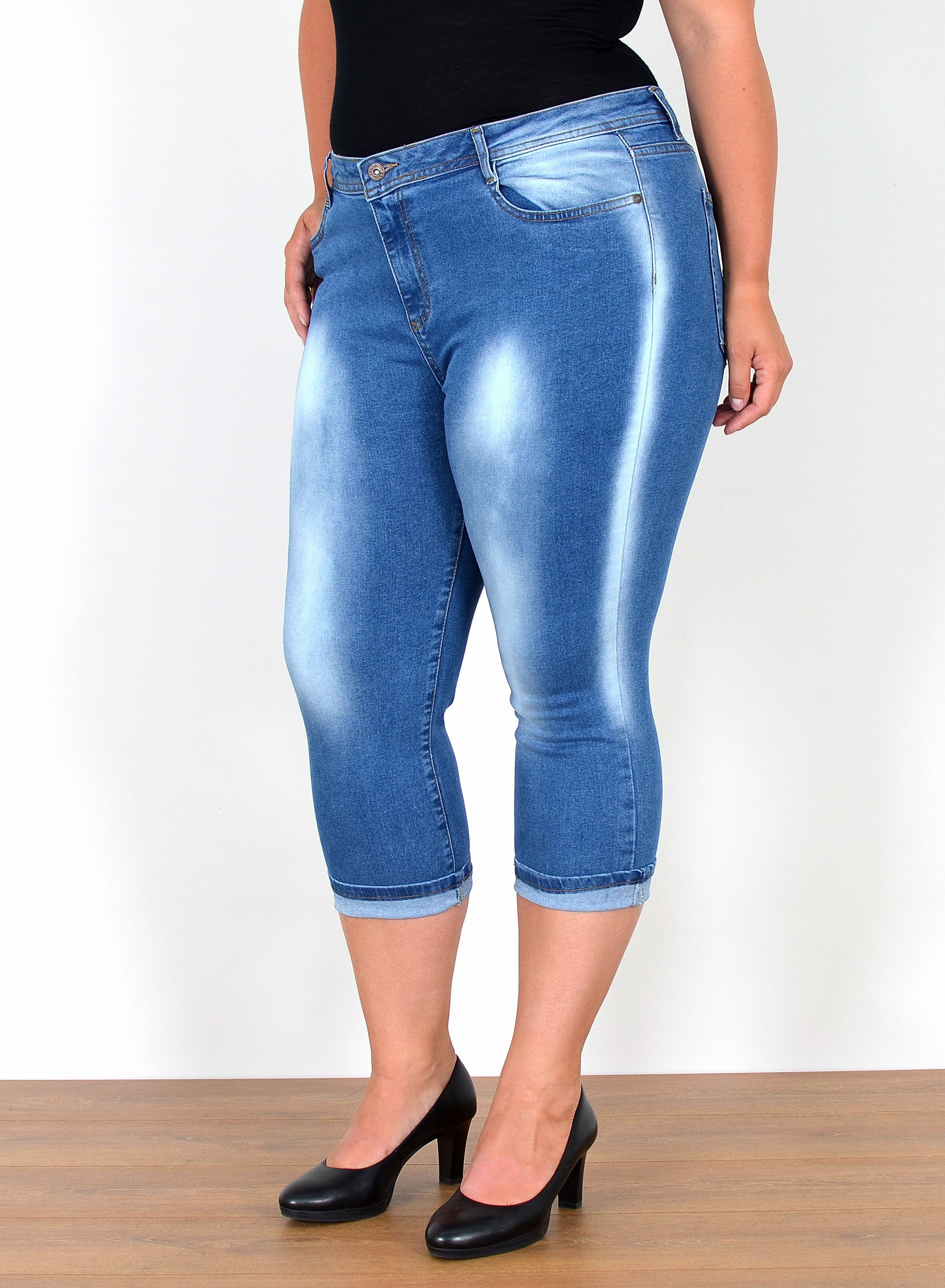 Caprijeans Capri Jeans Damen High Waist 3/4 Hose Stretch kurze Jeans Damen Sommer