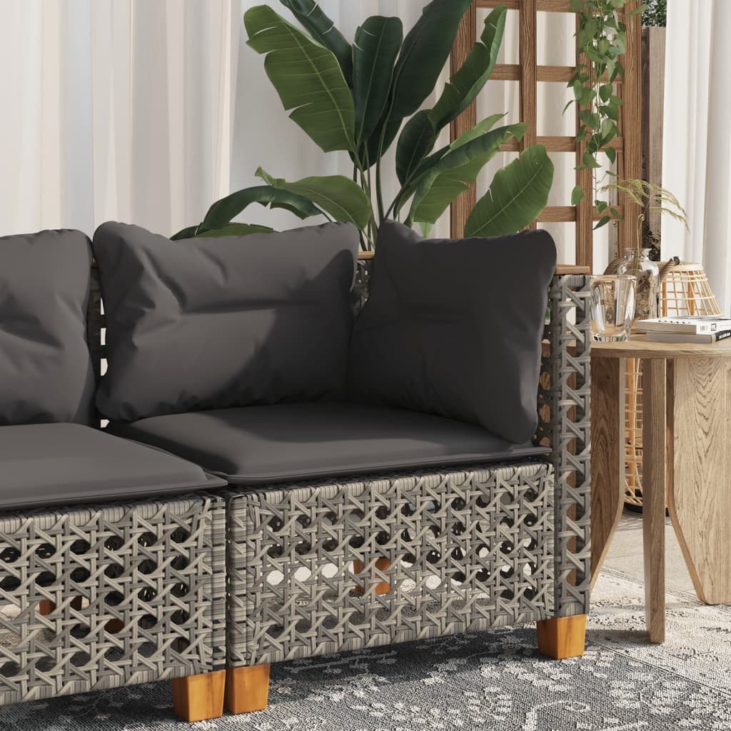 vidaXL Gartenlounge-Set vidaXL Garten-Ecksofa mit Kissen Grau Poly Rattan