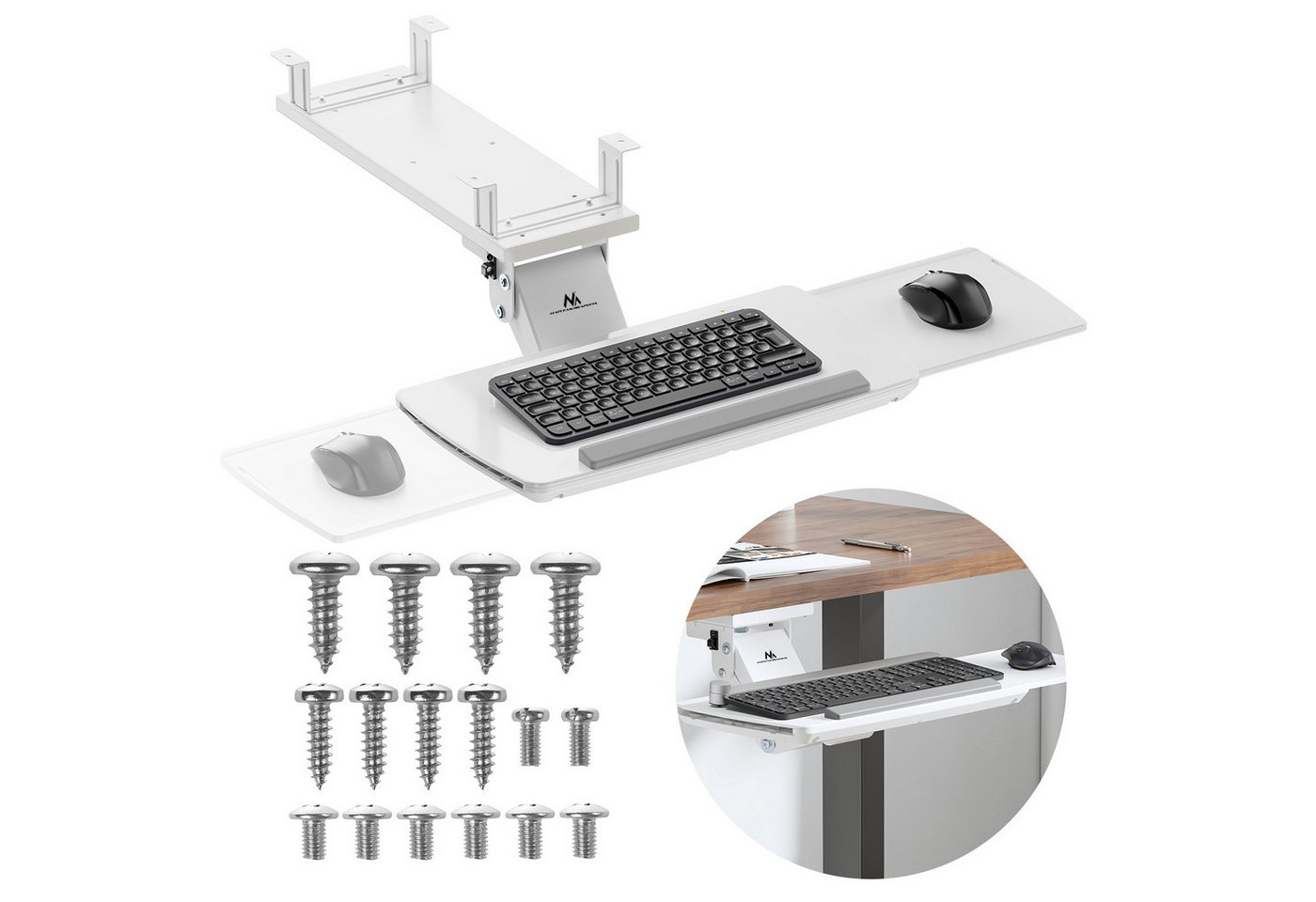 Maclean Tastaturhalterung MC-156 Untertisch-Tastaturablage, (Verstellbar, mit ausziehbarer Mausablage, max. 5 kg)