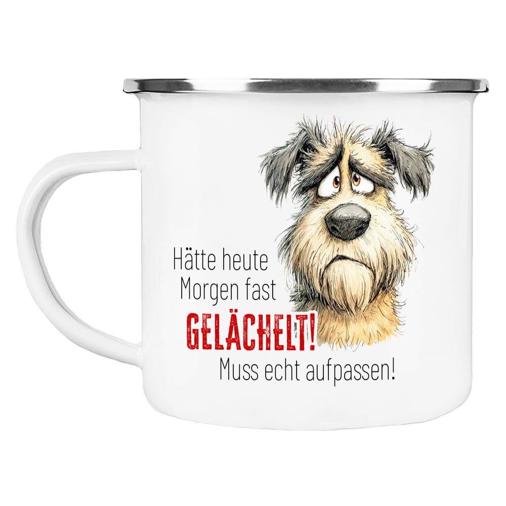 Cadouri Tasse 'Gelächelt' Camping Emaille Tasse, Campingtasse, Metall, Campingbecher, Kaffeetasse für Camper, handgefertigt, Geschenk, 300 ml
