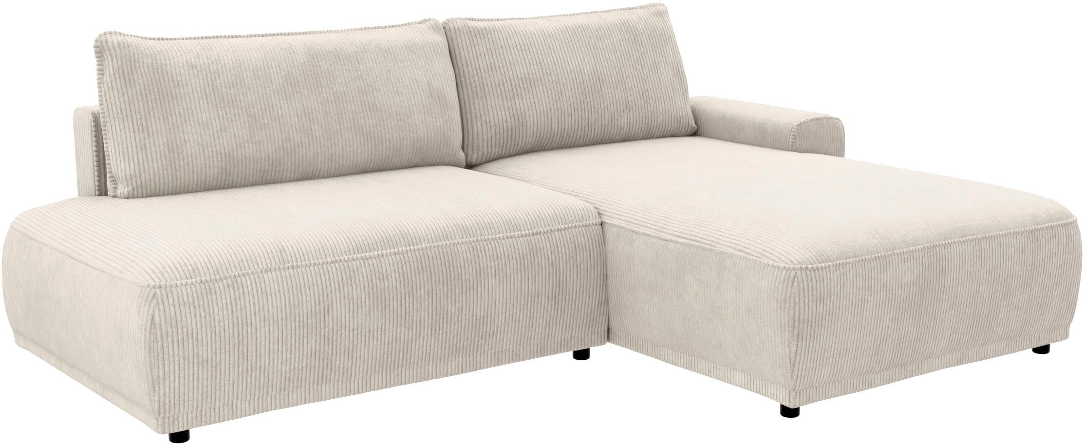 TRENDMANUFAKTUR Ecksofa Fordon II, Schlafsofa mit Bettkasten, Couch in L-Form, Breite 250 cm, in Cordstoff HYPER, cream, Armlehne rechts